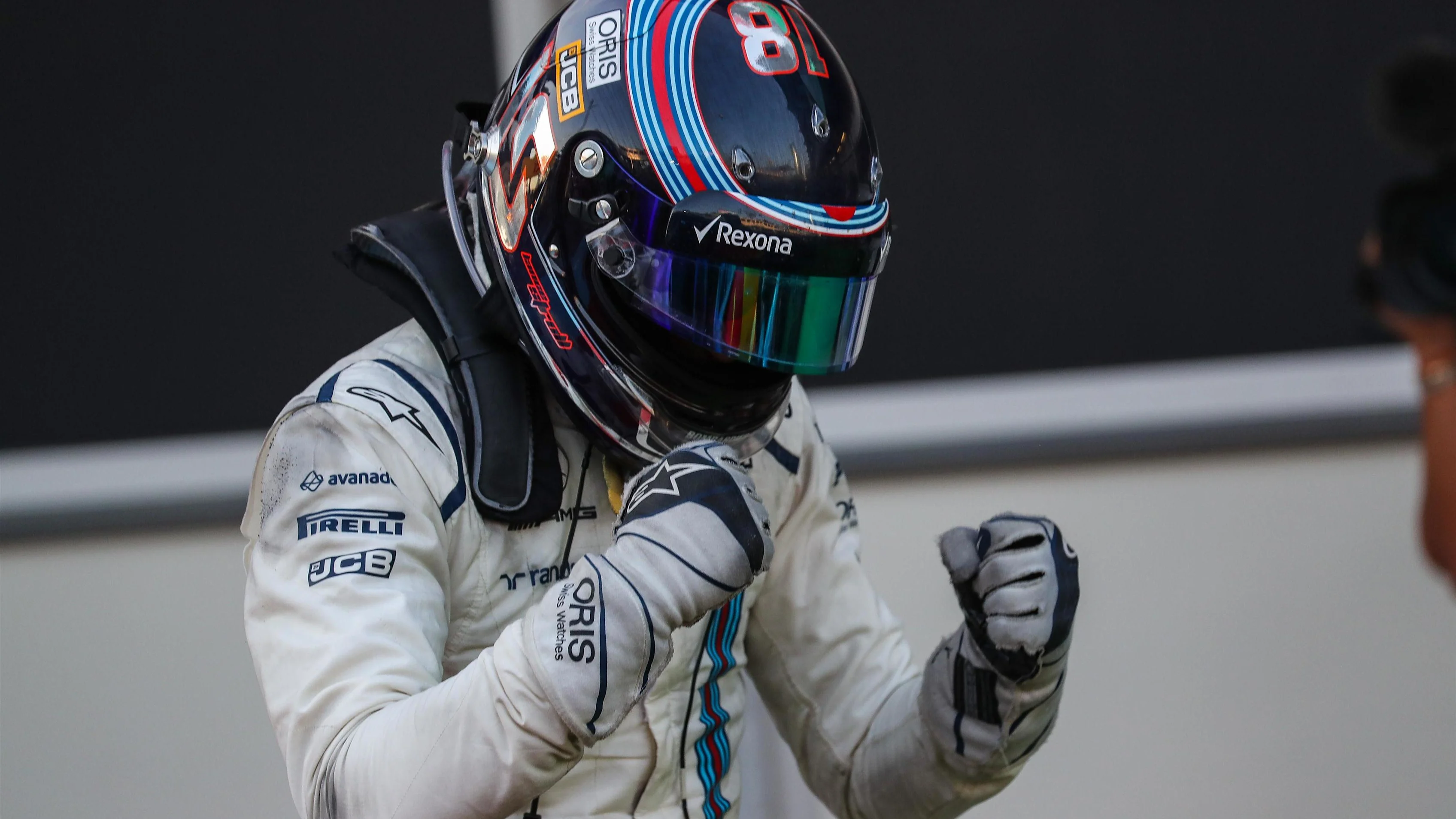 Lance Stroll (CDN) Williams celebrates in parc ferme at Formula One World Championship, Rd8,