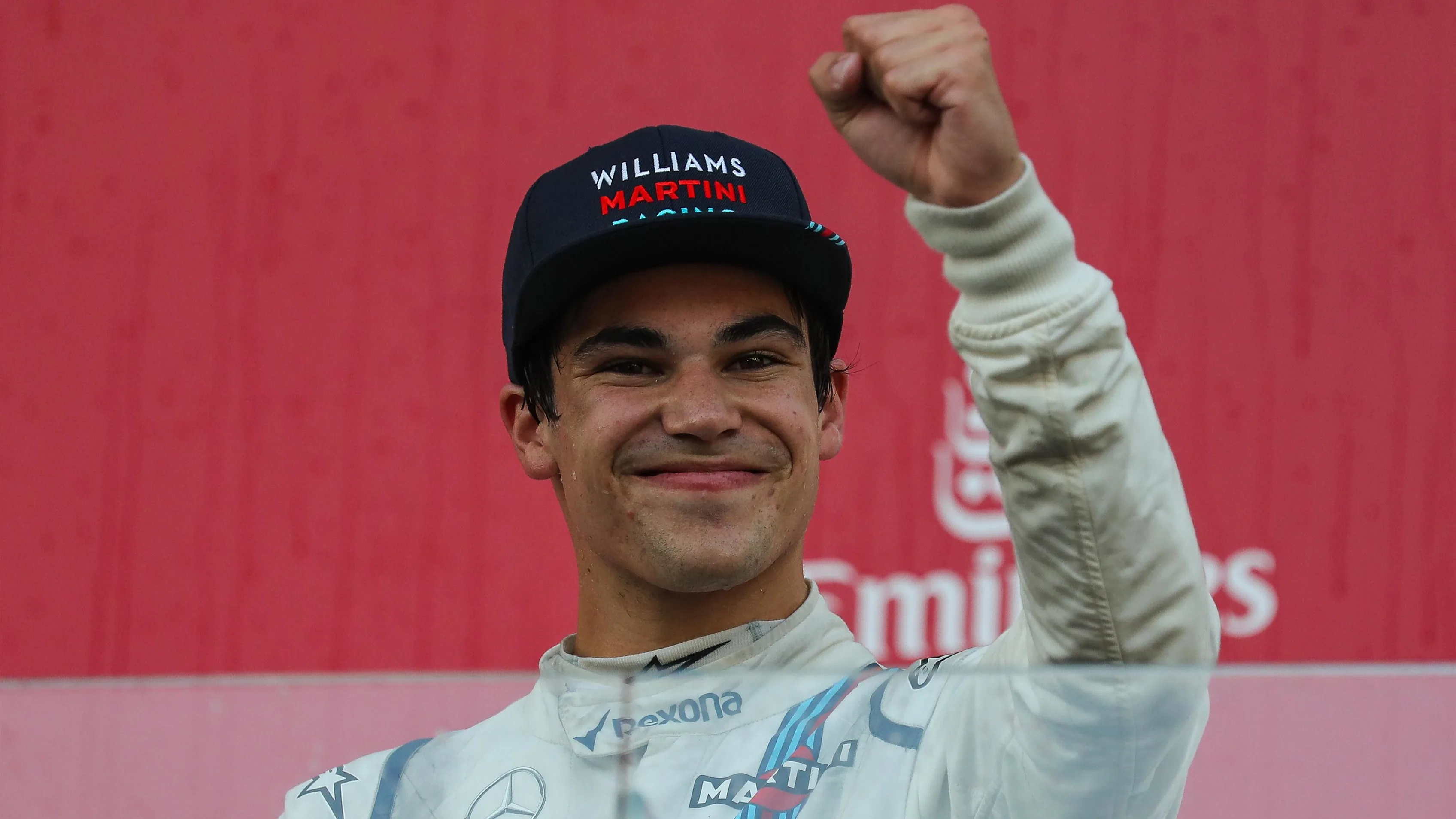 Lance Stroll (CDN) Williams celebrates on the podium at Formula One World Championship, Rd8,