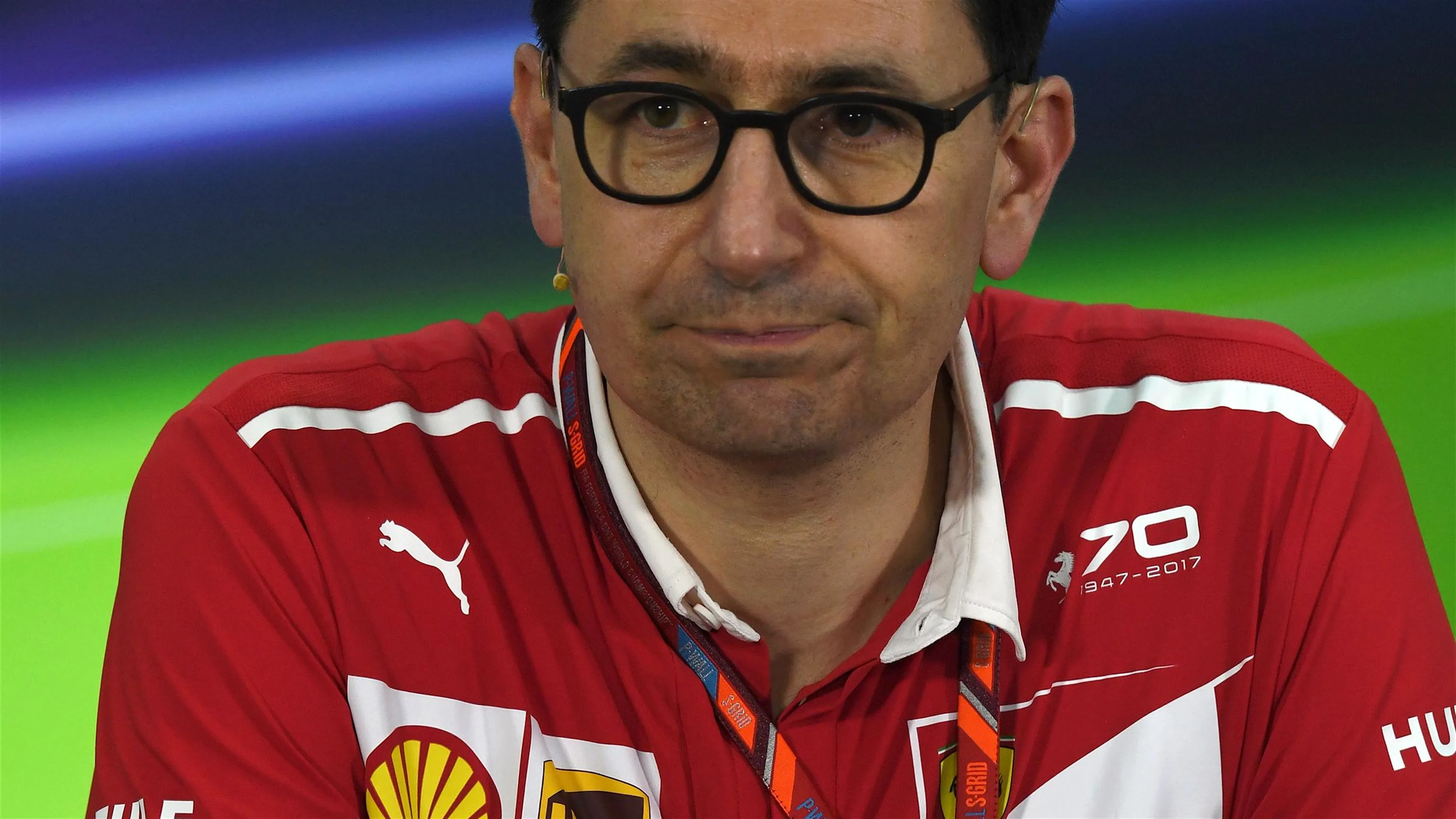 Mattia Binotto (ITA) Ferrari Chief Technical Officer in the Press Conference at Formula One World Championship, Rd3, Bahrain Grand Prix Practice, Bahrain International Circuit, Sakhir, Bahrain, Friday 14 April 2017. © Sutton Motorsport Images