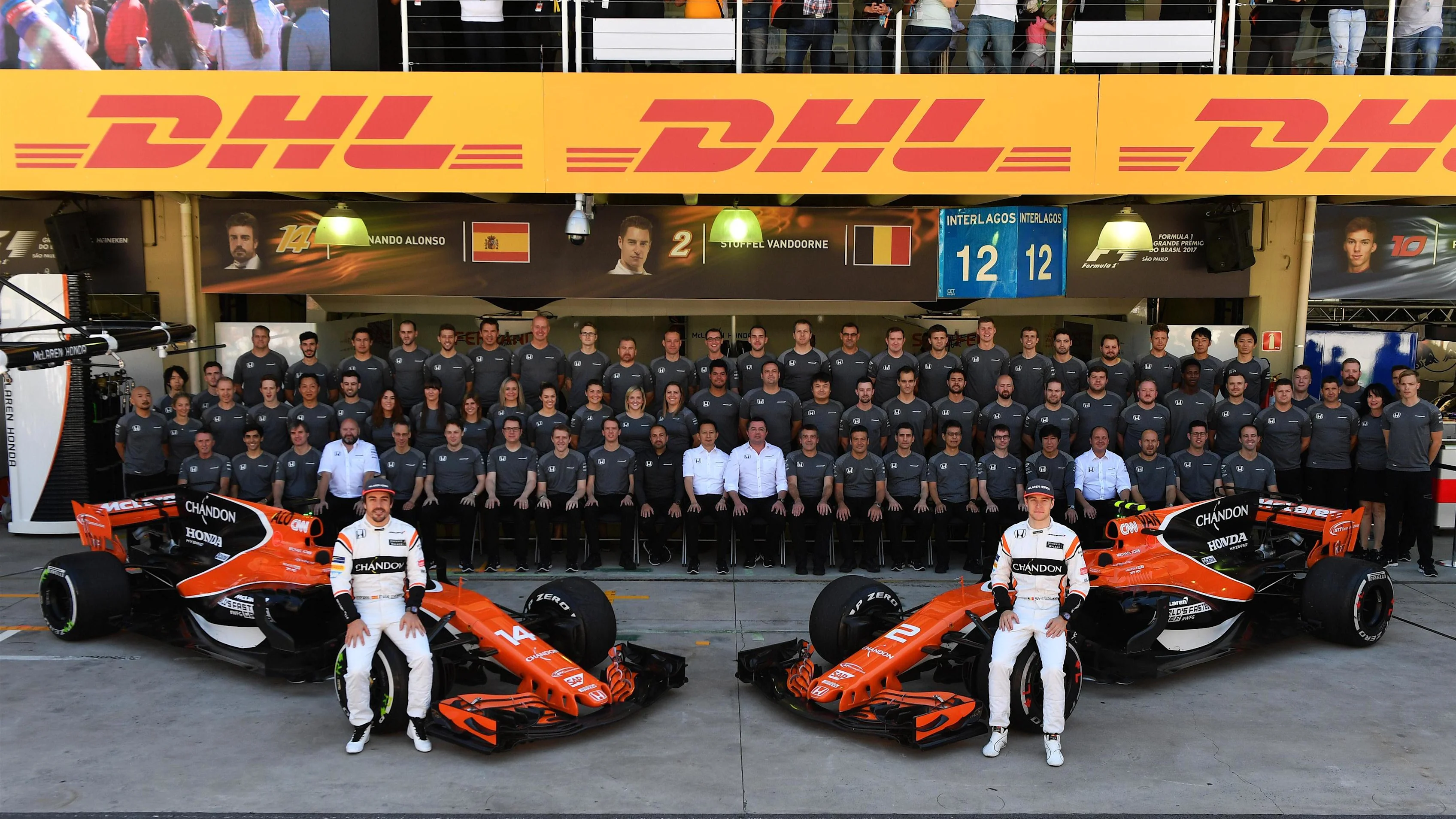 From Sunday...  Alonso (ESP) McLaren and Vandoorne (BEL) McLaren at the McLaren Team photo at Formula One World Championship, Rd19, Brazilian Grand Prix, Race, Interlagos, Sao Paulo, Brazil, Sunday 12 November 2017. © Mark Sutton/Sutton Images