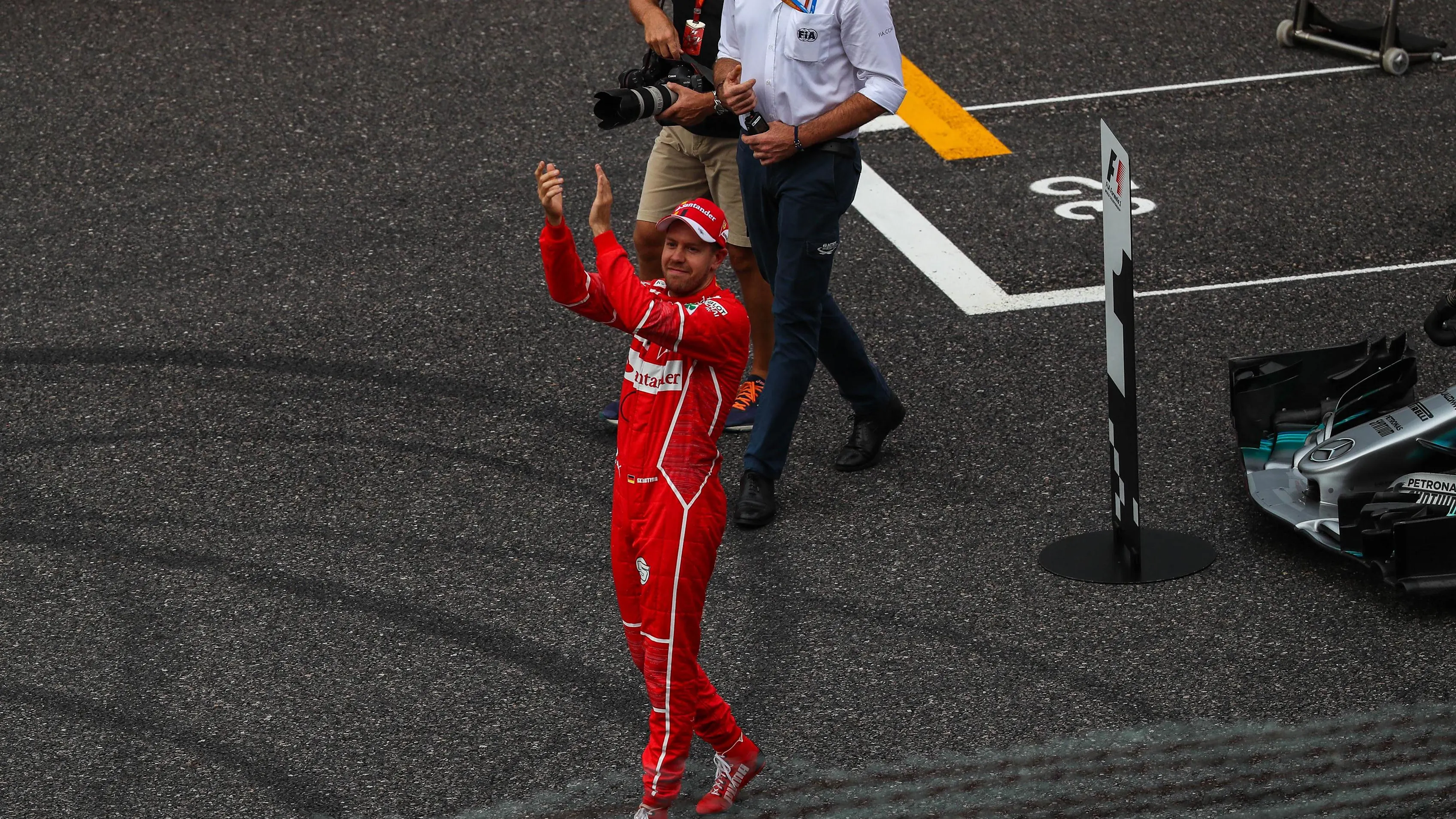 Sebastian Vettel (GER) Ferrari celebrates in parc ferme at Formula One World Championship, Rd16, Japanese Grand Prix, Qualifying, Suzuka, Japan, Saturday 7 October 2017. © Kym Illman/Sutton Images