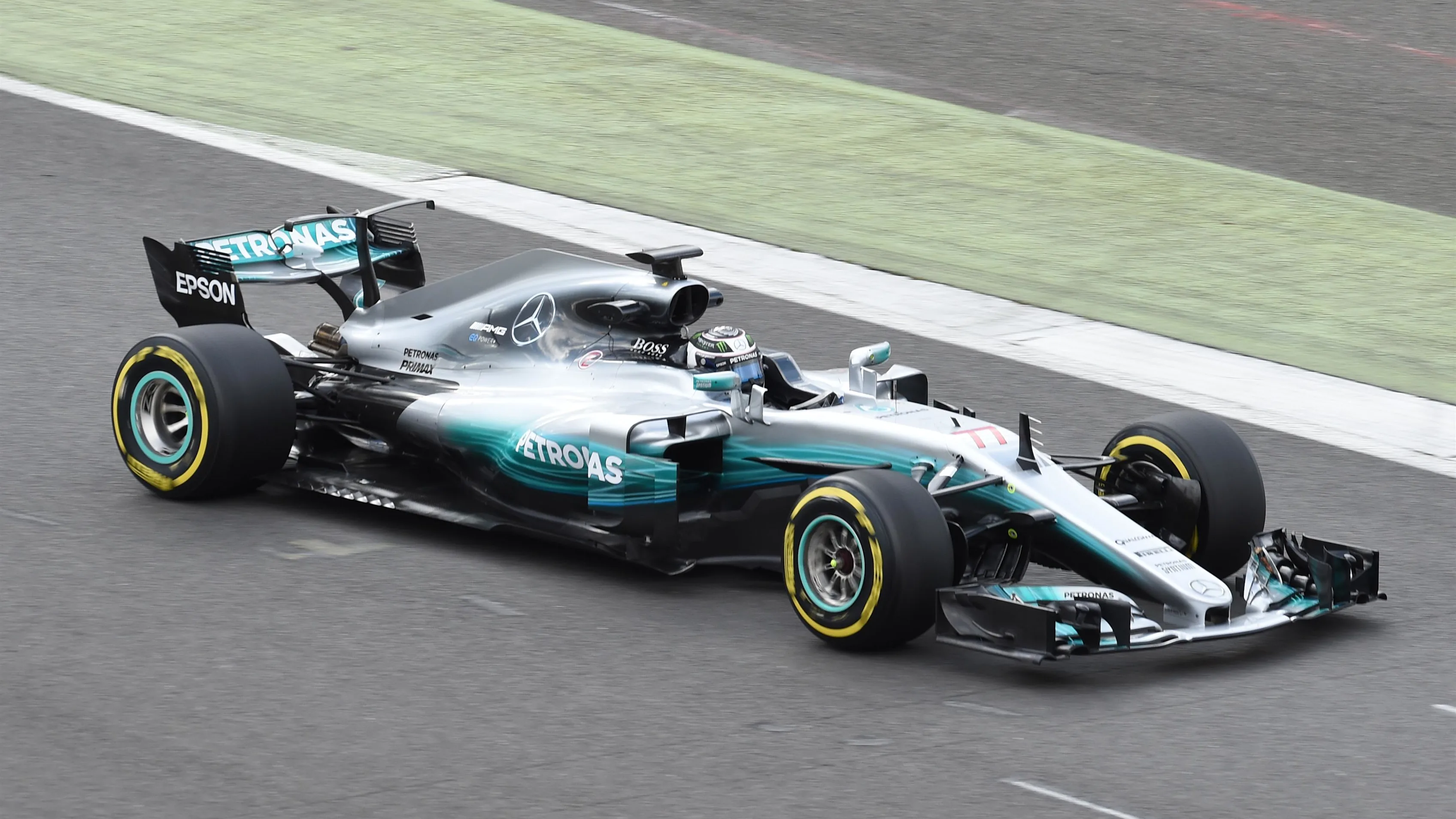 Valtteri Bottas (FIN) Mercedes-Benz F1 W08 Hybrid with rear wing aero detail at Mercedes-Benz F1 W08 Hybrid First Run, Silverstone, England, 23 February 2017. © Sutton Images