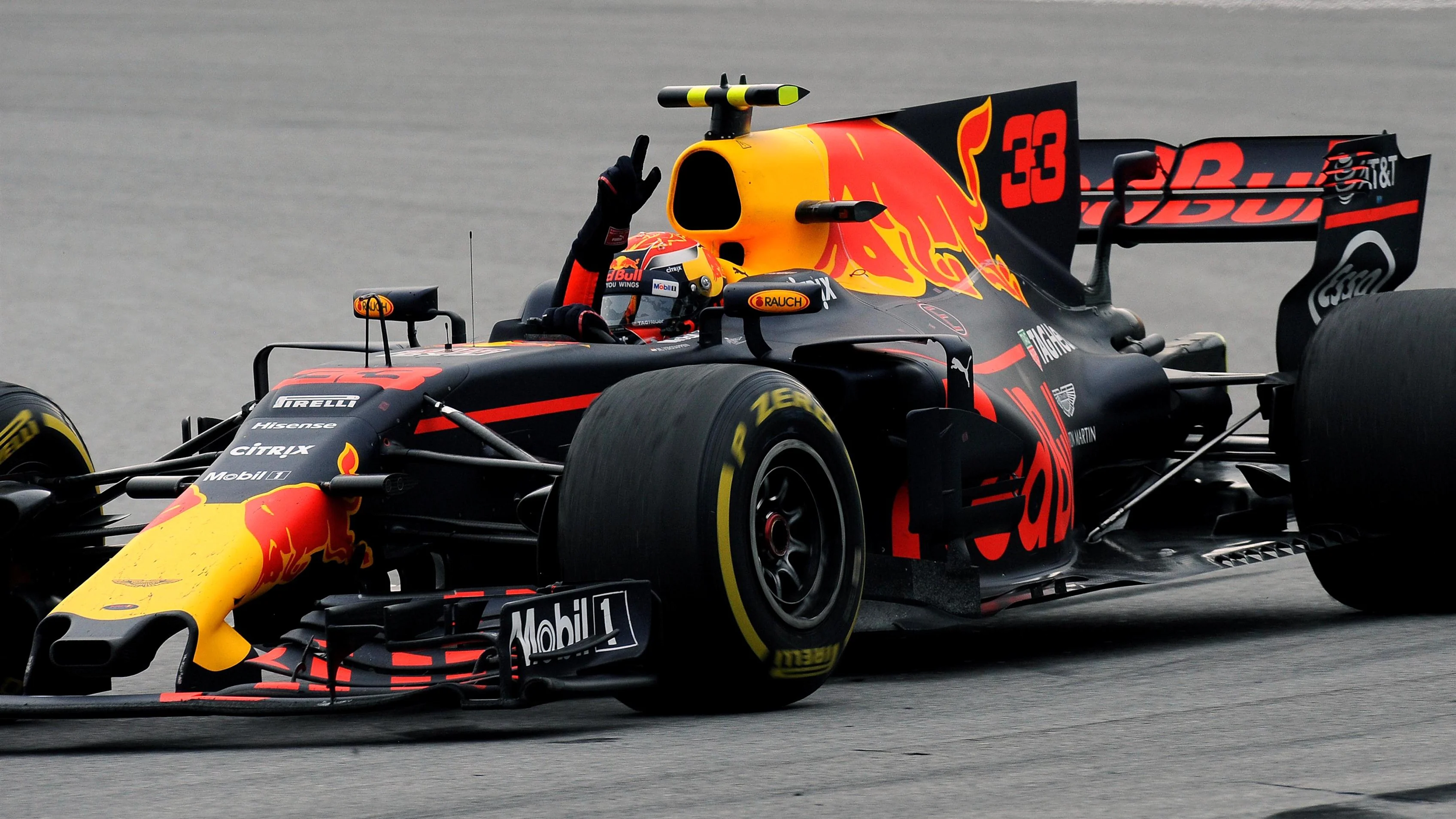 Race winner Max Verstappen (NED) Red Bull Racing RB13 celebrates and waves at Formula One World Championship, Rd15, Malaysian Grand Prix, Race, Sepang, Malaysia, Sunday 1 October 2017. © Rubio/Sutton Images