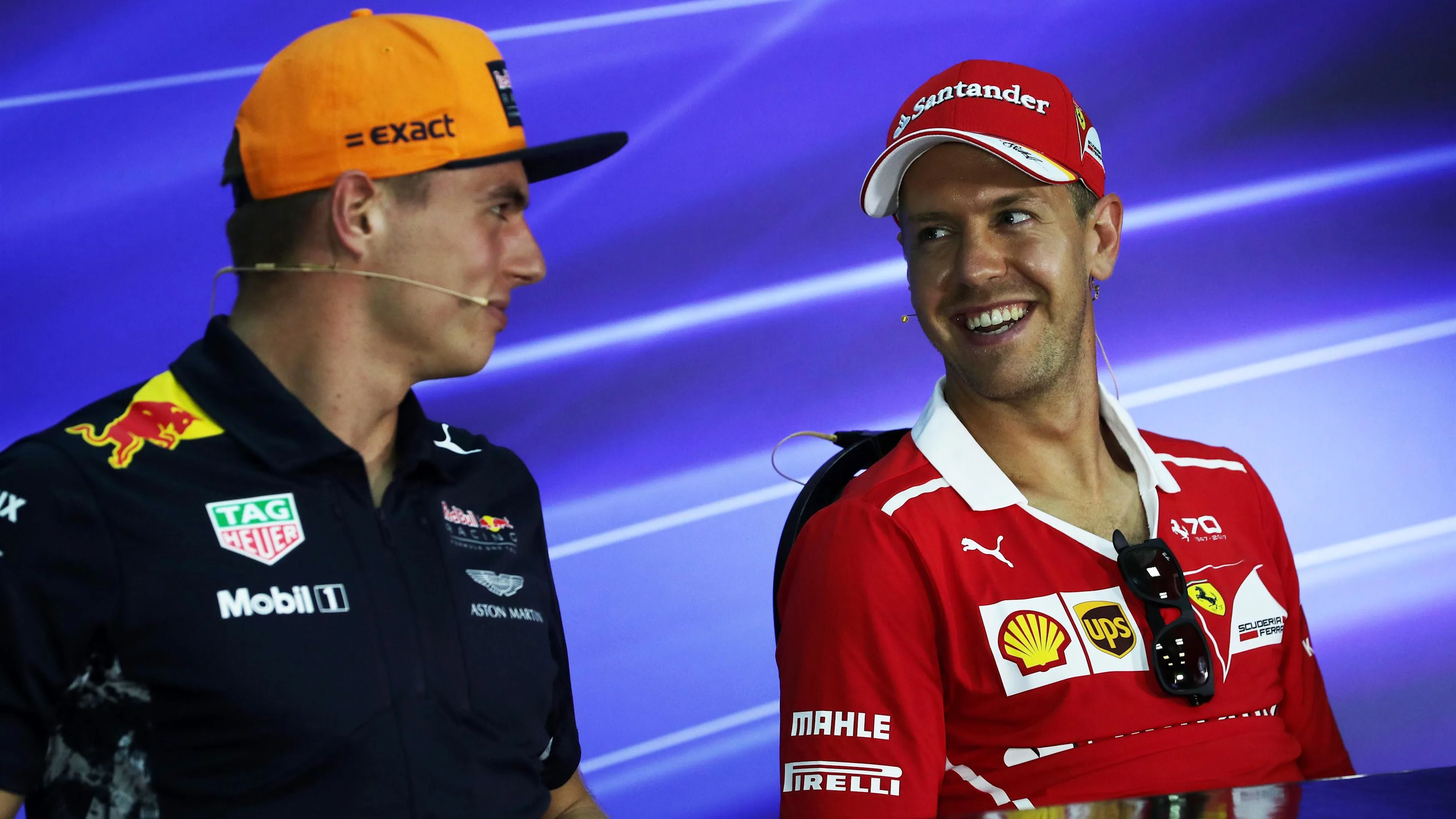 Max Verstappen (NED) Red Bull Racing and Sebastian Vettel (GER) Ferrari in the Press Conference at Formula One World Championship, Rd15, Malaysian Grand Prix, Preparations, Sepang, Malaysia, Thursday 28 September 2017. © Kym Illman/Sutton Images