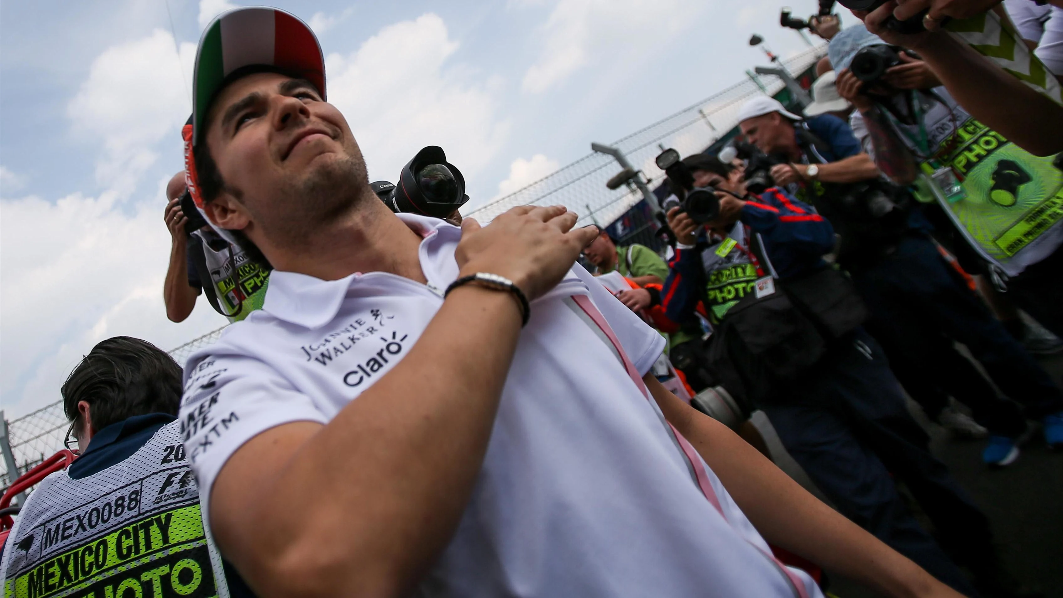 Sergio Perez (MEX) Force India on the drivers parade at Formula One World Championship, Rd18, Mexican Grand Prix, Race, Circuit Hermanos Rodriguez, Mexico City, Mexico, Sunday 29 October 2017. © Mirko Stange/Sutton Images