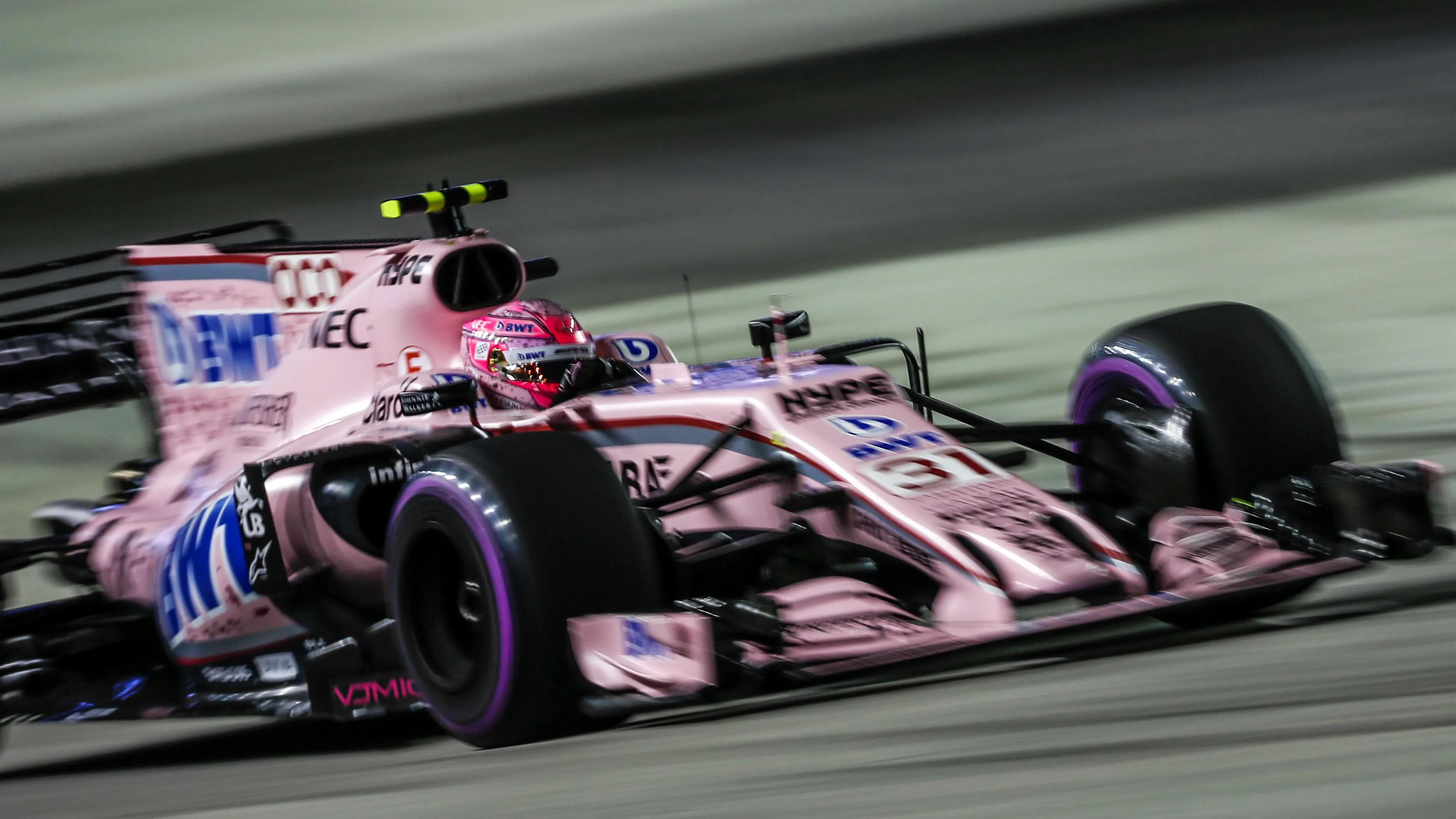 	 Esteban Ocon (FRA) Force India VJM10 at Formula One World Championship, Rd14, Singapore Grand Prix, Qualifying, Marina Bay Street Circuit, Singapore, Saturday 16 September 2017. © Sutton Images