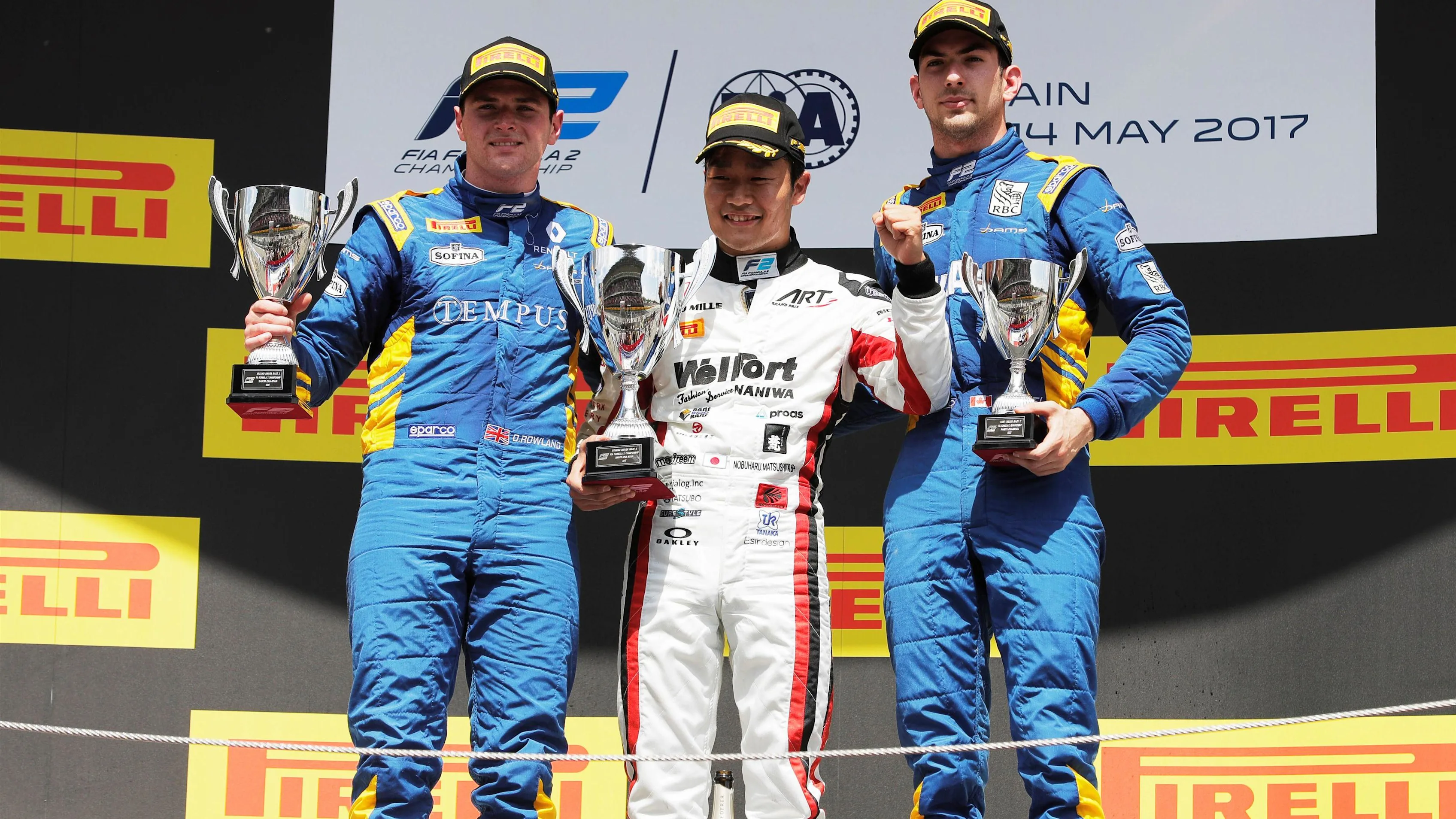 Race winner Nobuharu Matsushita (JPN) ART Grand Prix celebrates on the podium with the trophy