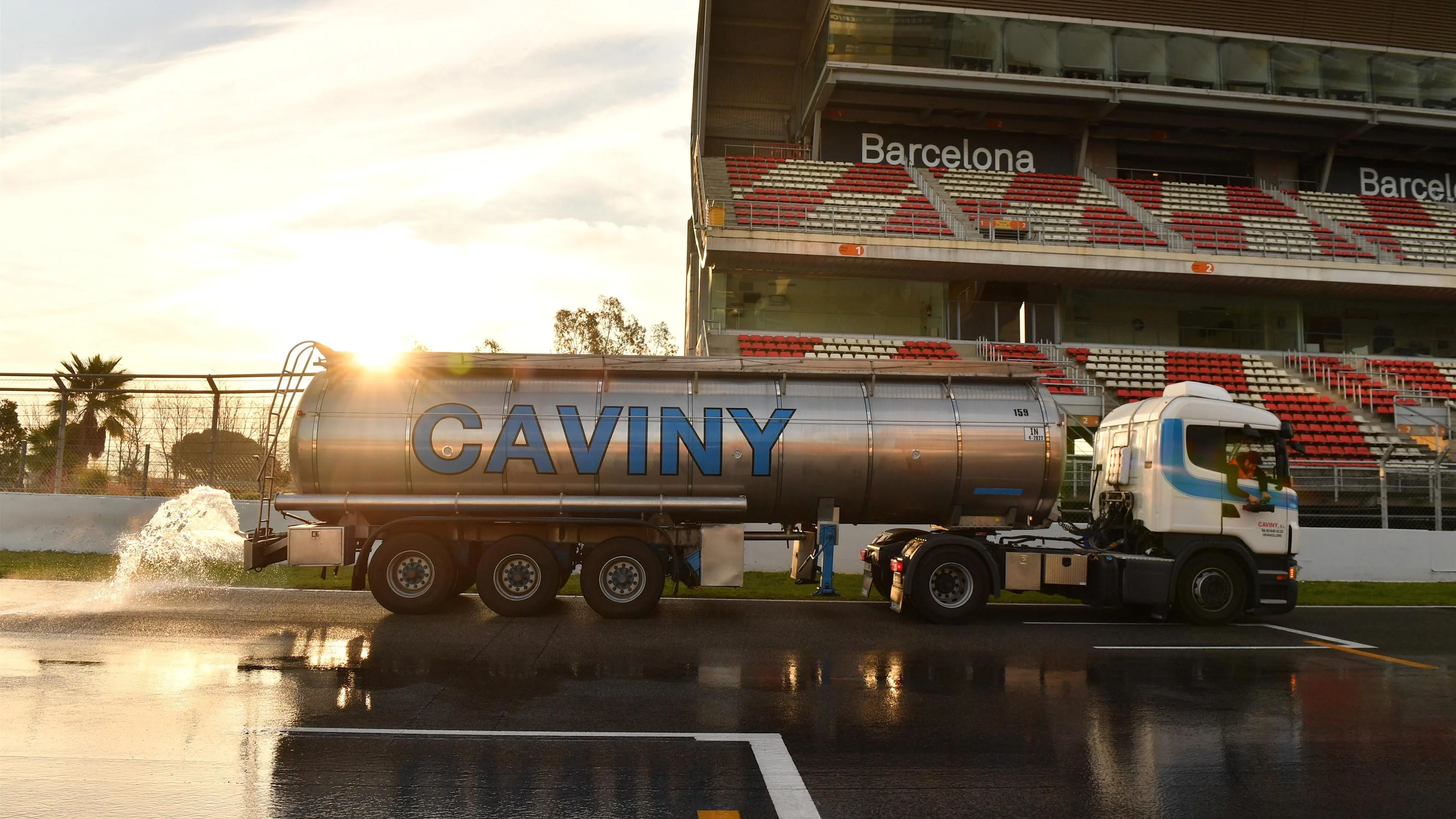 The track is watered at Formula One Testing, Day Four, Barcelona, Spain, 2 March 2017. © Sutton Images