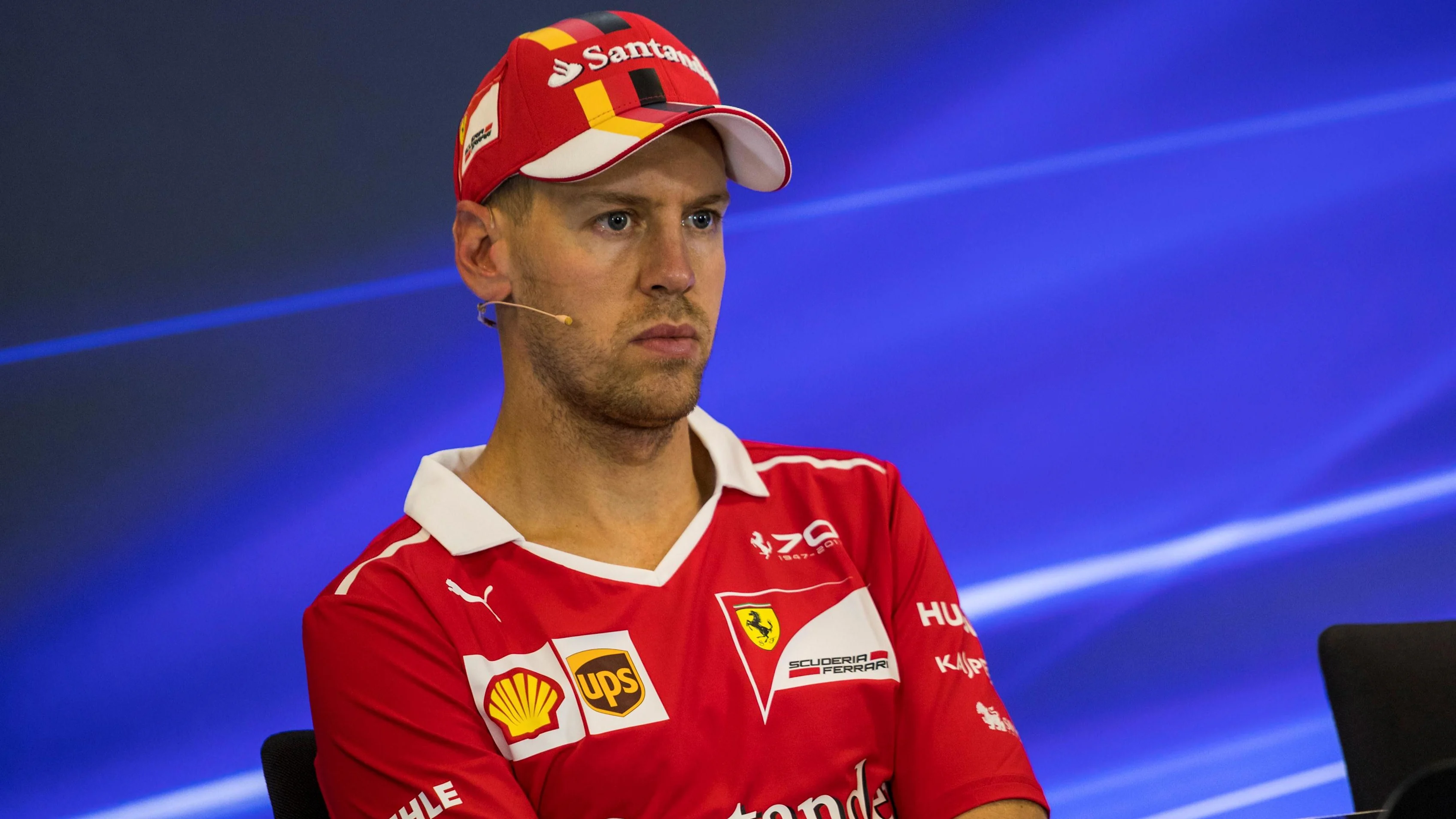 Sebastian Vettel (GER) Ferrari in the Press Conference at Formula One World Championship, Rd17,