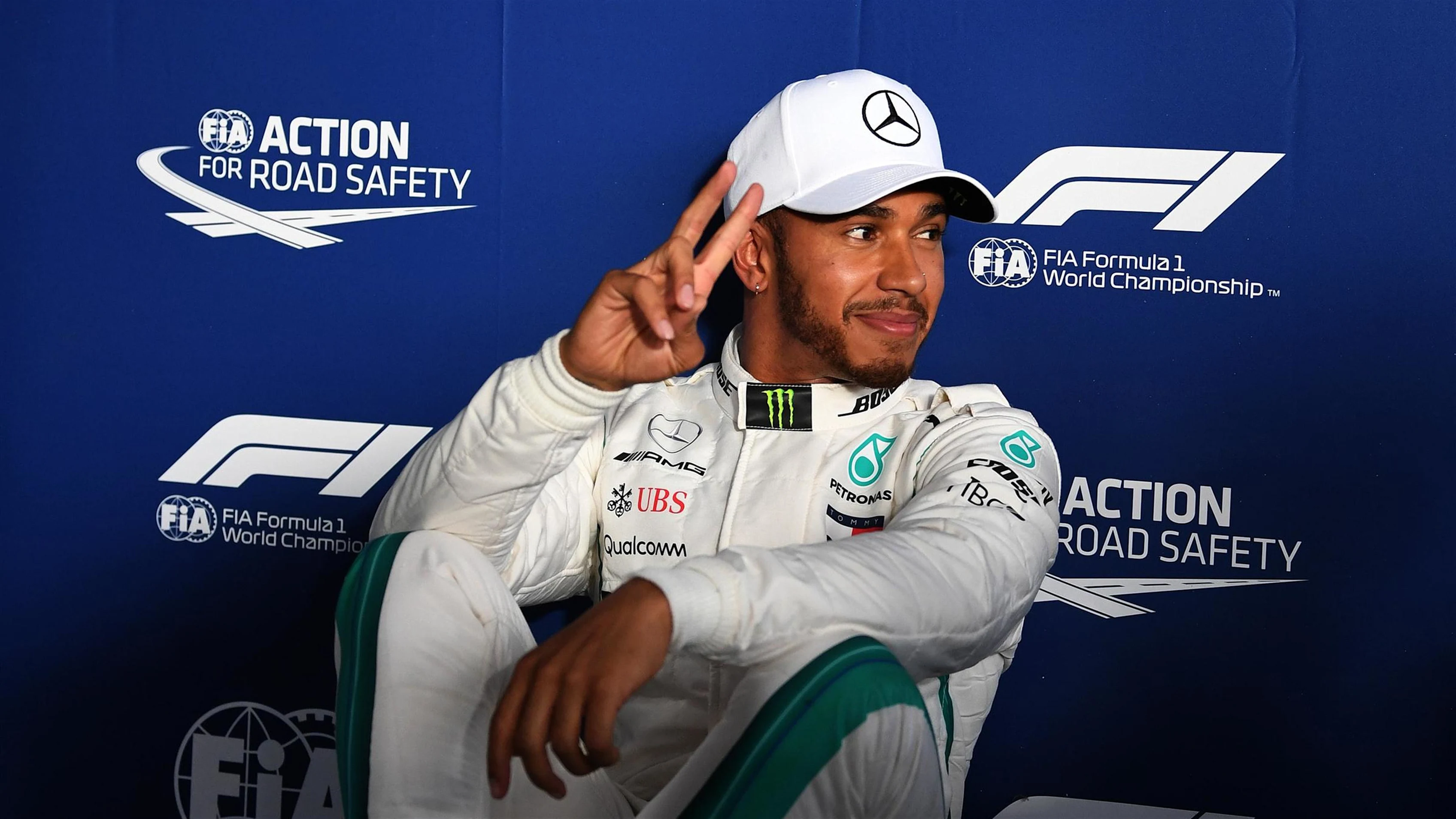 Pole sitter Lewis Hamilton (GBR) Mercedes-AMG F1 in parc ferme at Formula One World Championship, Rd1, Australian Grand Prix, Qualifying, Melbourne, Australia, Saturday 24 March 2018. © Mark Sutton/Sutton Images