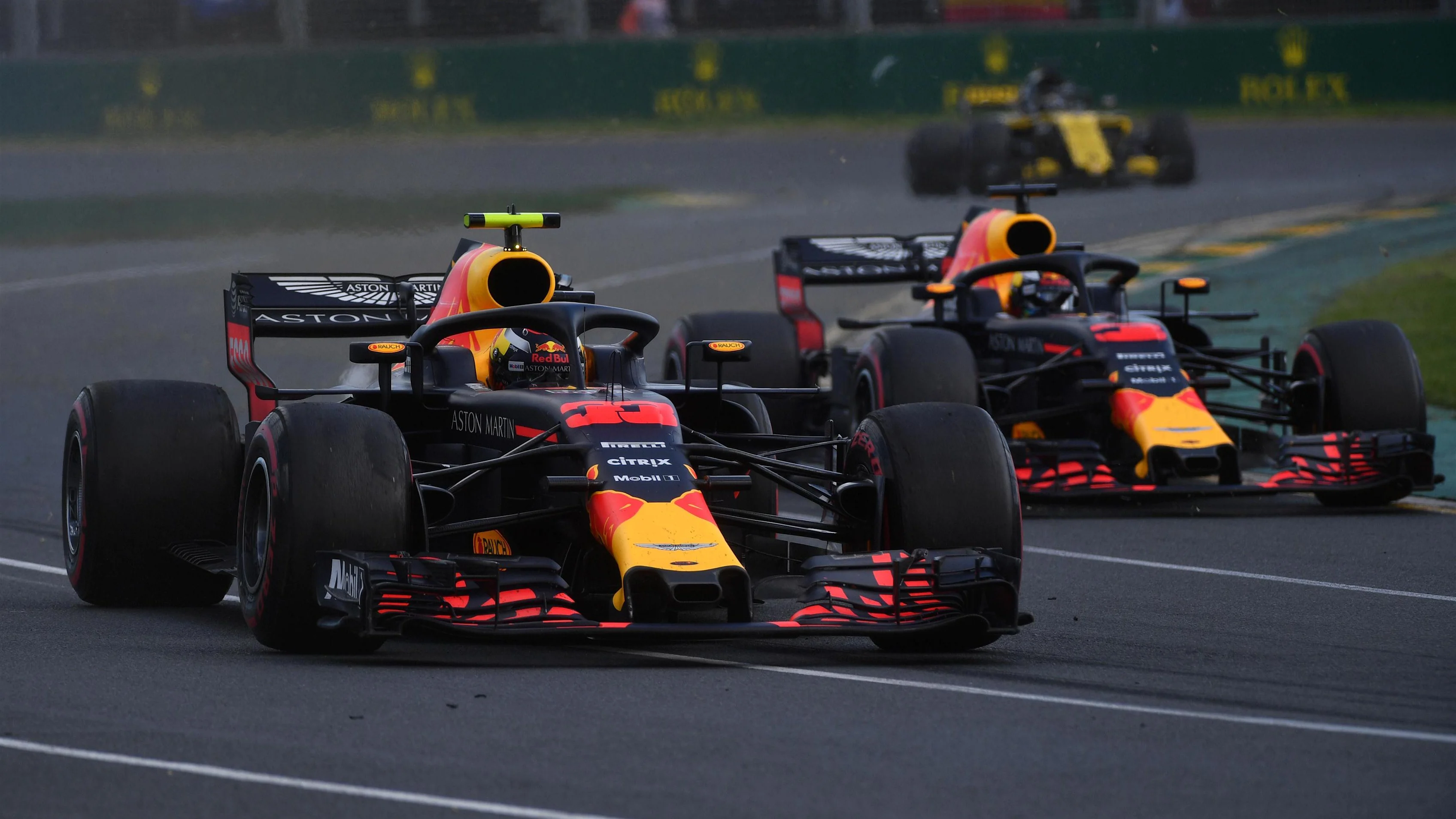 Max Verstappen (NED) Red Bull Racing RB14 and Daniel Ricciardo (AUS) Red Bull Racing RB14 at
