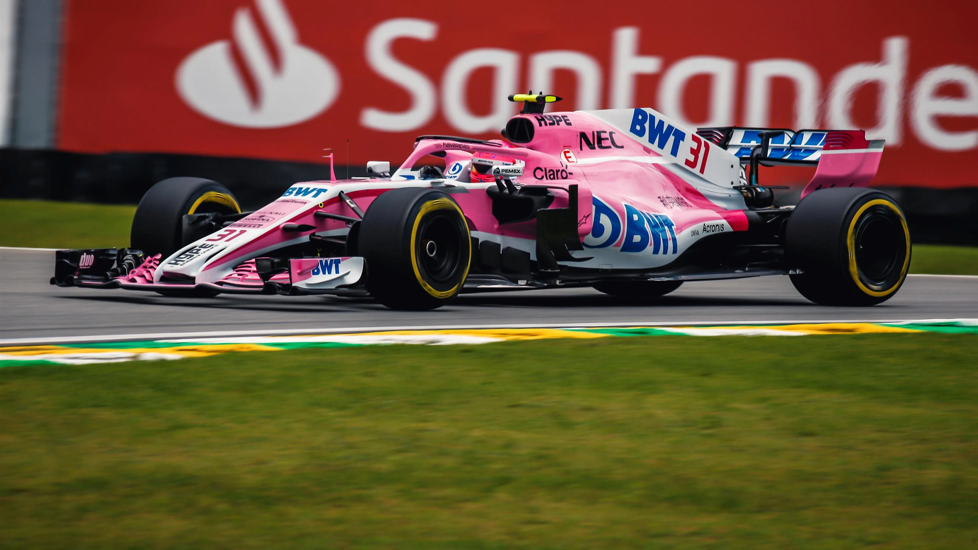 Esteban Ocon, Racing Point Force India VJM11 at Formula One World Championship, Rd20, Brazilian Grand Prix, Practice, Interlagos, Sao Paulo, Brazil, Friday 9 November 2018.