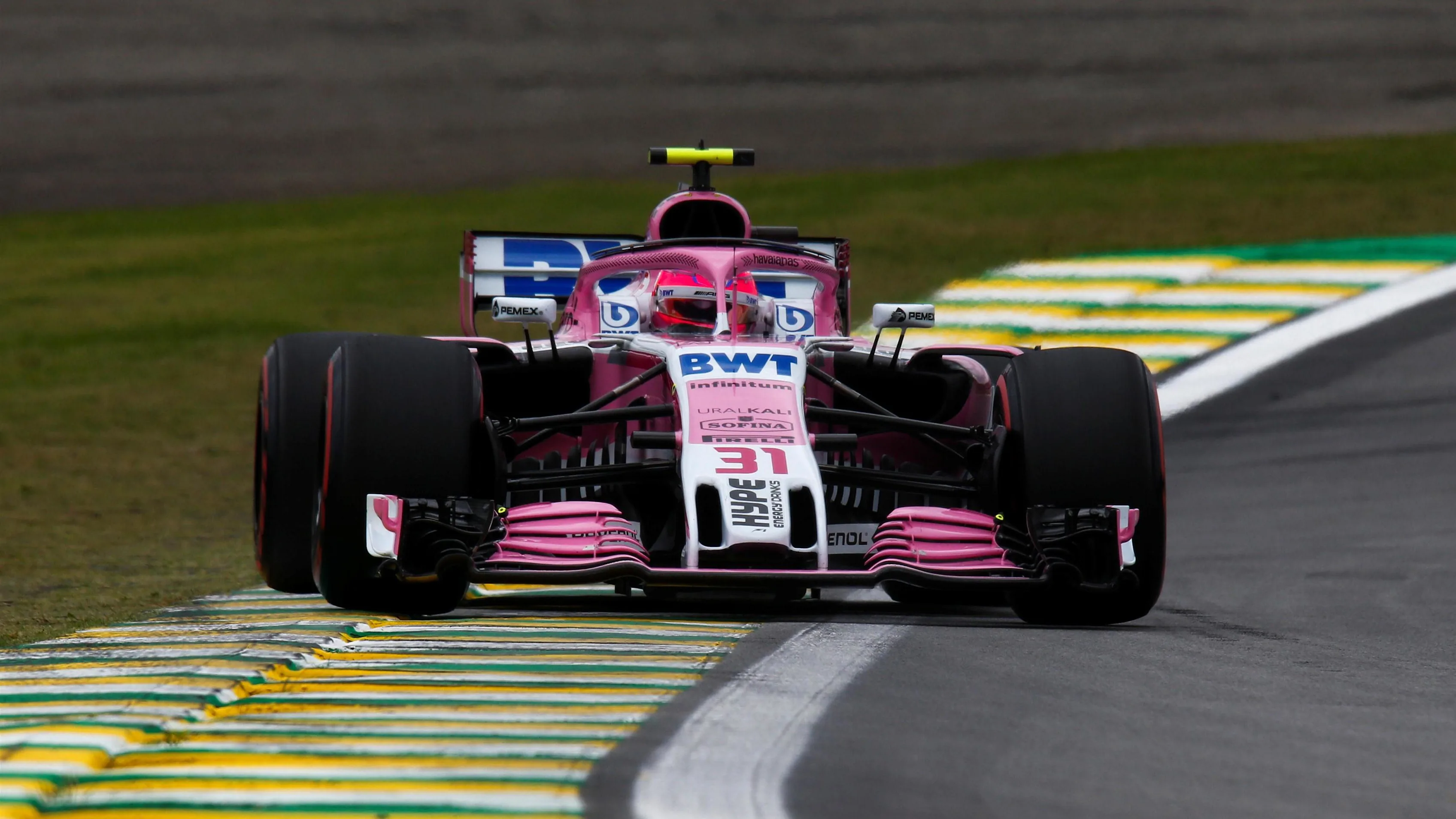 Esteban Ocon, Racing Point Force India VJM11 at Formula One World Championship, Rd20, Brazilian Grand Prix, Qualifying, Interlagos, Sao Paulo, Brazil, Saturday 10 November 2018.