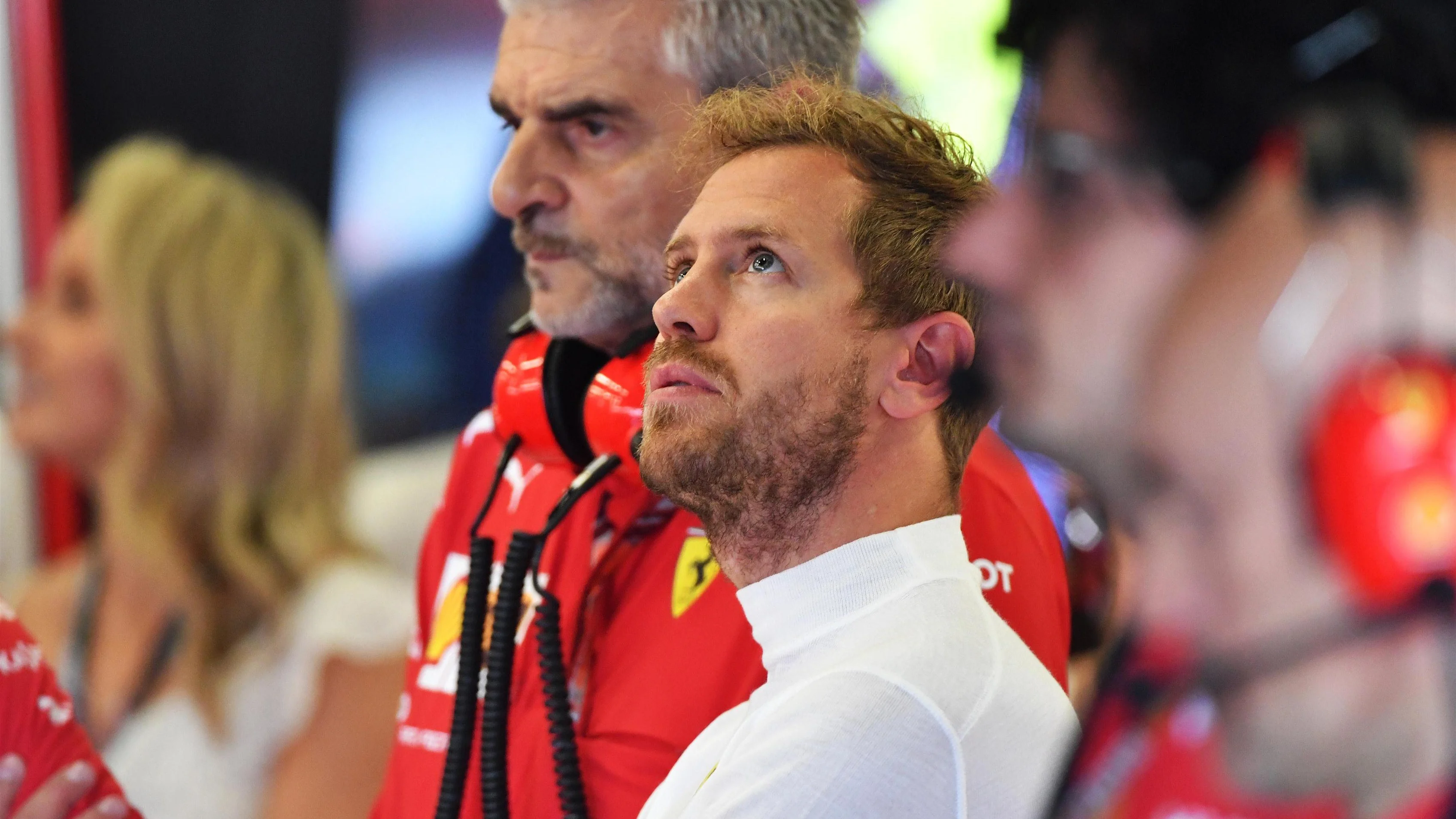 Sebastian Vettel (GER) Ferrari and Maurizio Arrivabene (ITA) Ferrari Team Principal at Formula One