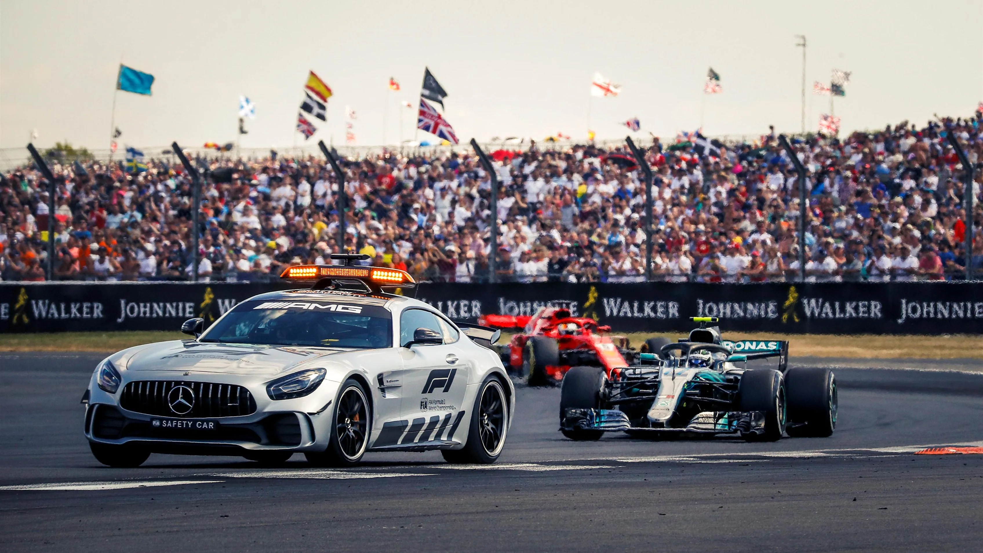 Safety car leads at Formula One World Championship, Rd10, British Grand Prix, Race, Silverstone,