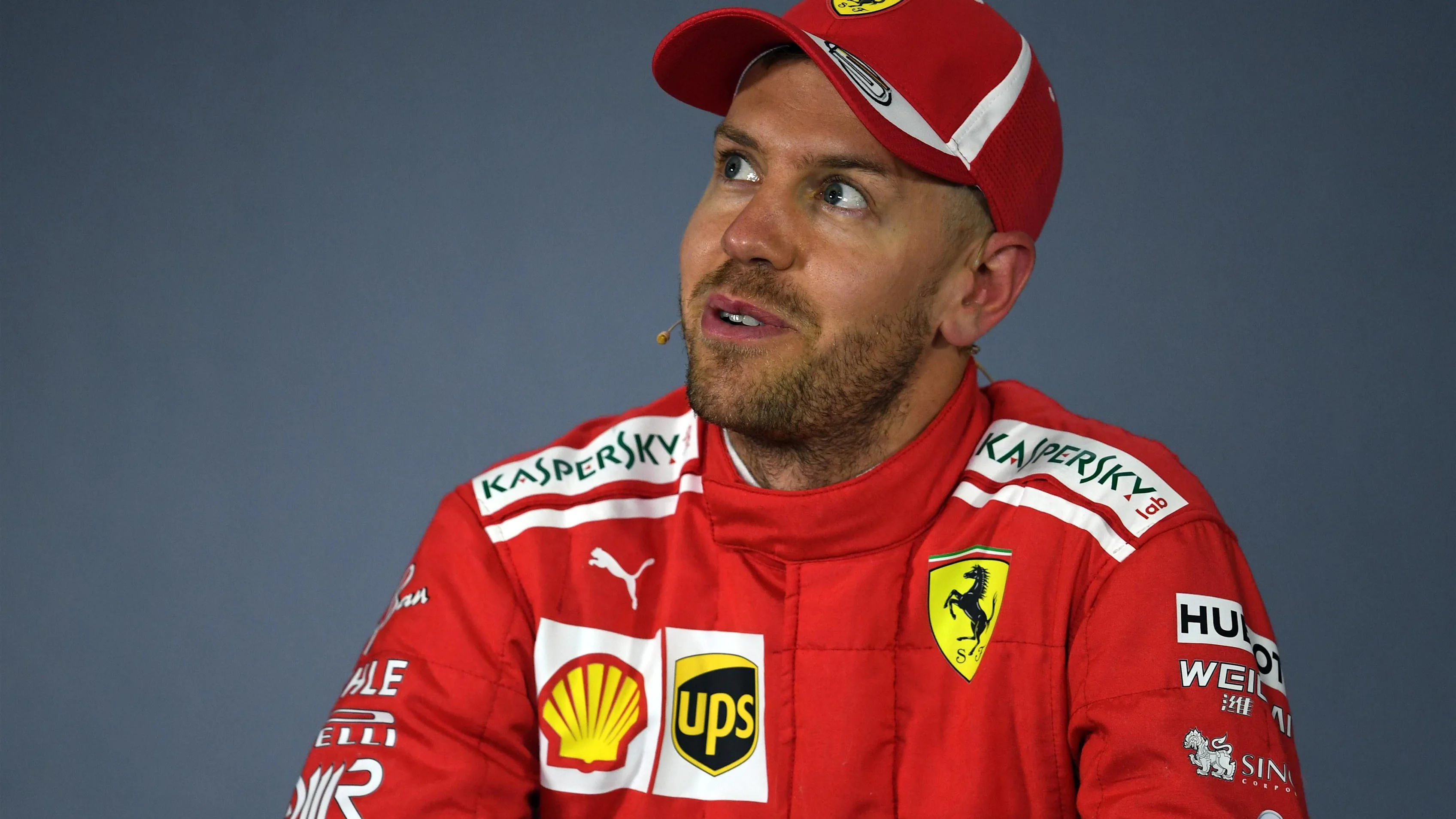 Sebastian Vettel (GER) Ferrari in the Press Conference at Formula One World Championship, Rd3, Chinese Grand Prix, Qualifying, Shanghai, China, Saturday 14 April 2018. © Simon Galloway/Sutton Images