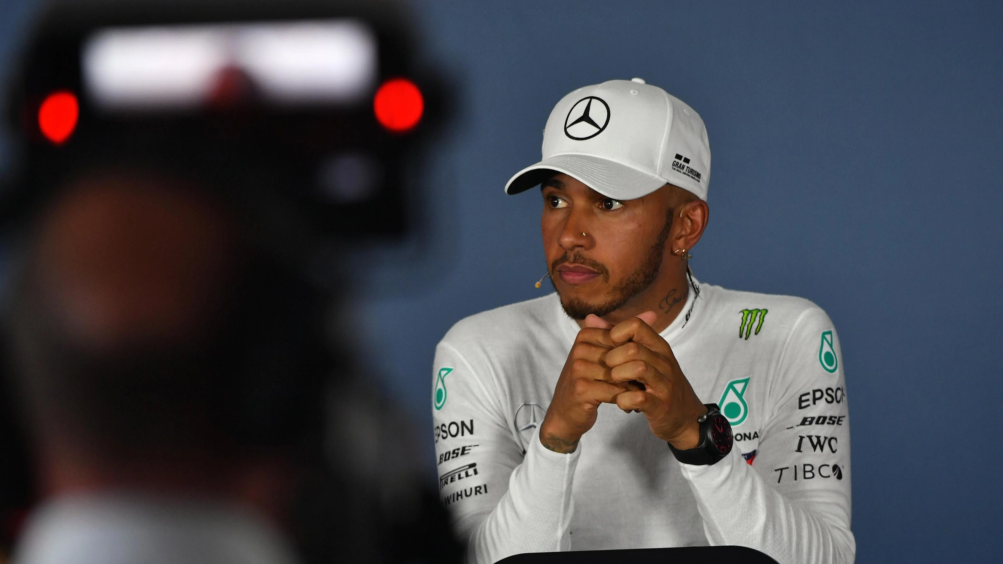 Lewis Hamilton (GBR) Mercedes-AMG F1 in the Press Conference at Formula One World Championship,