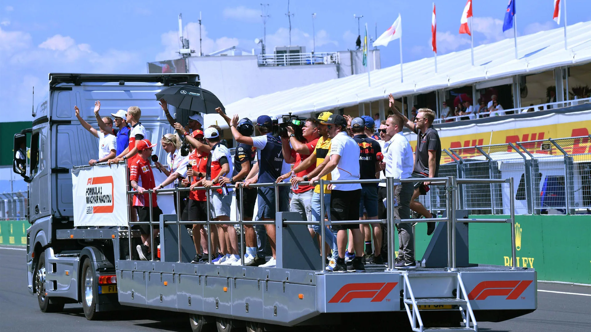 Drivers parade at Formula One World Championship, Rd12, Hungarian Grand Prix, Race, Hungaroring,