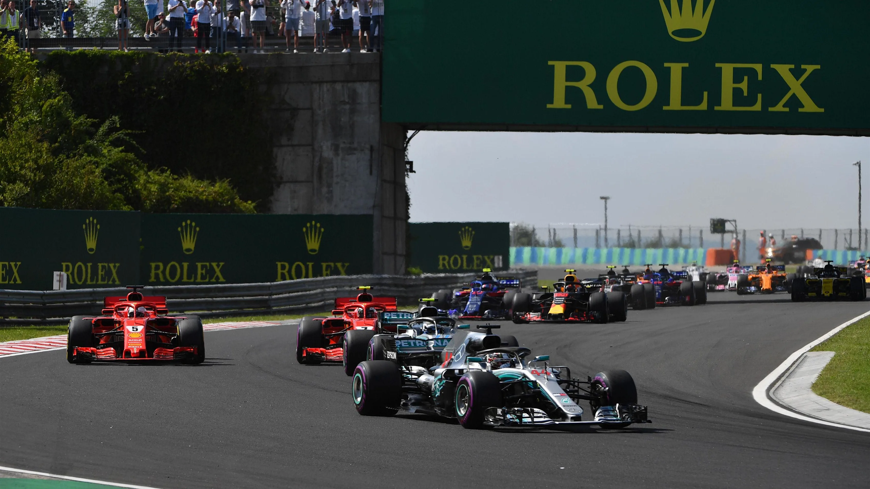 Lewis Hamilton (GBR) Mercedes-AMG F1 W09 EQ Power+ leads at the start of the race at Formula One