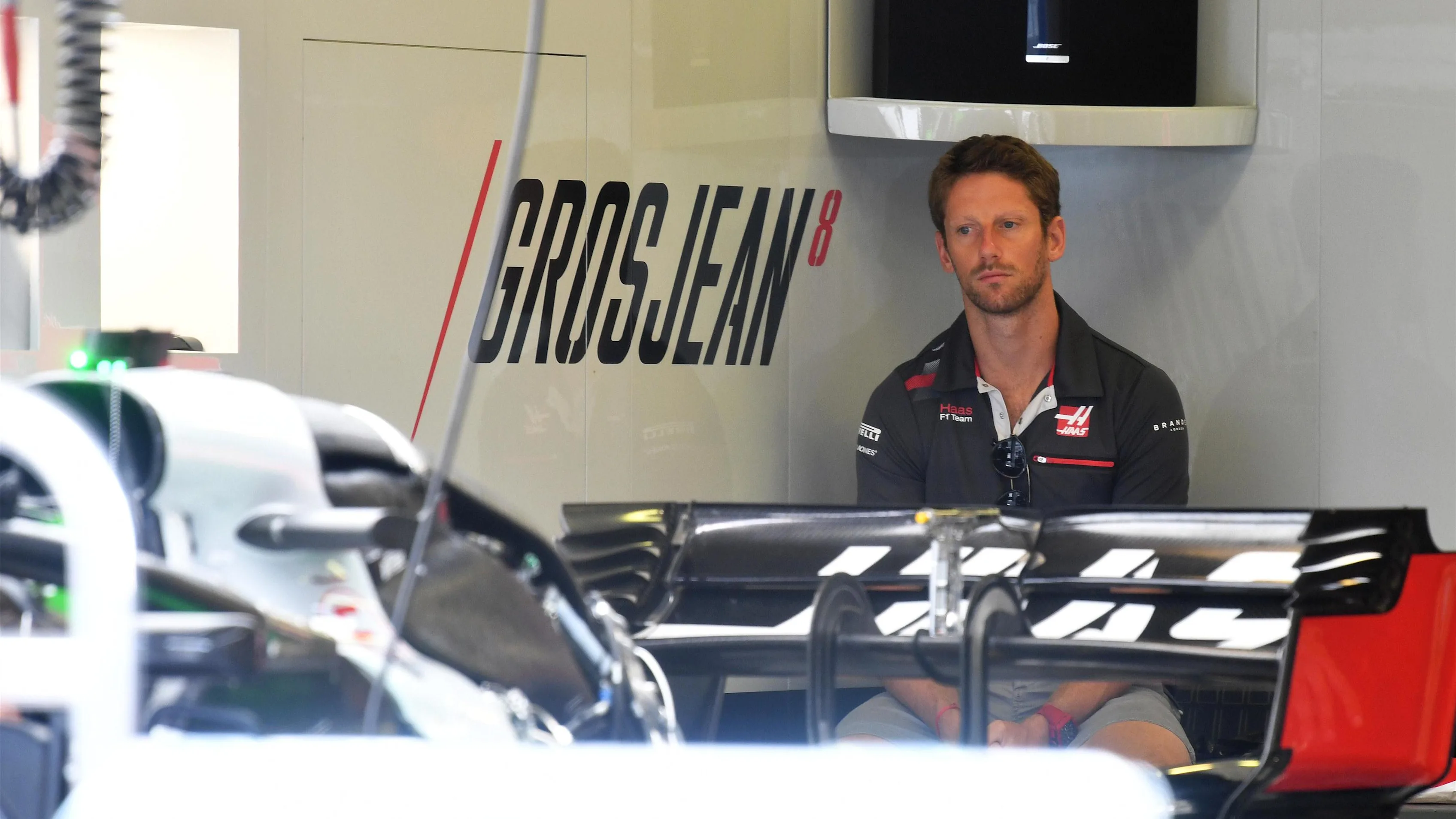 Romain Grosjean (FRA) Haas F1 in the garage at Formula One World Championship, Rd12, Hungarian