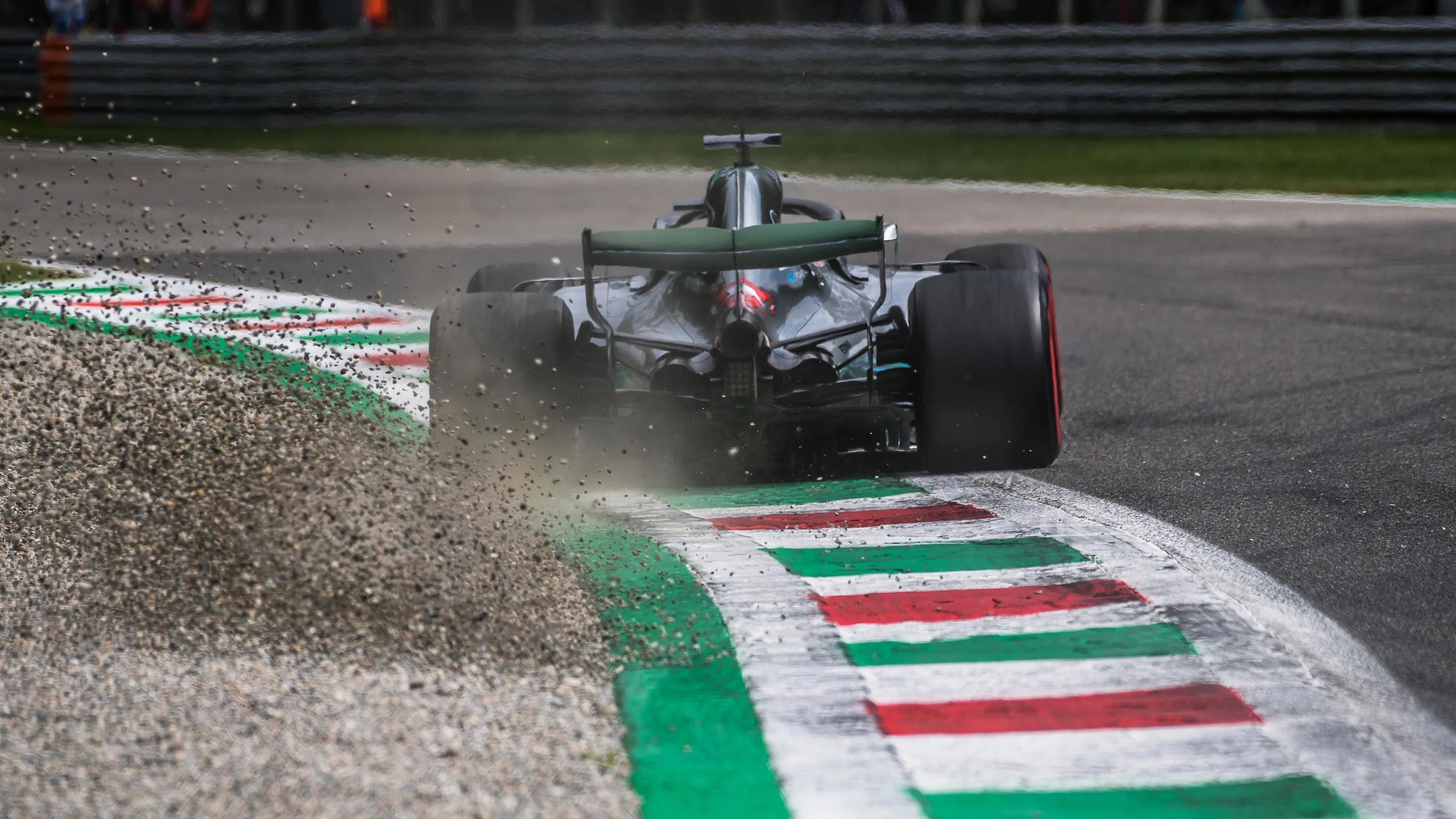 Lewis Hamilton, Mercedes AMG F1 W09 kicks up the gravel at Formula One World Championship, Rd14,