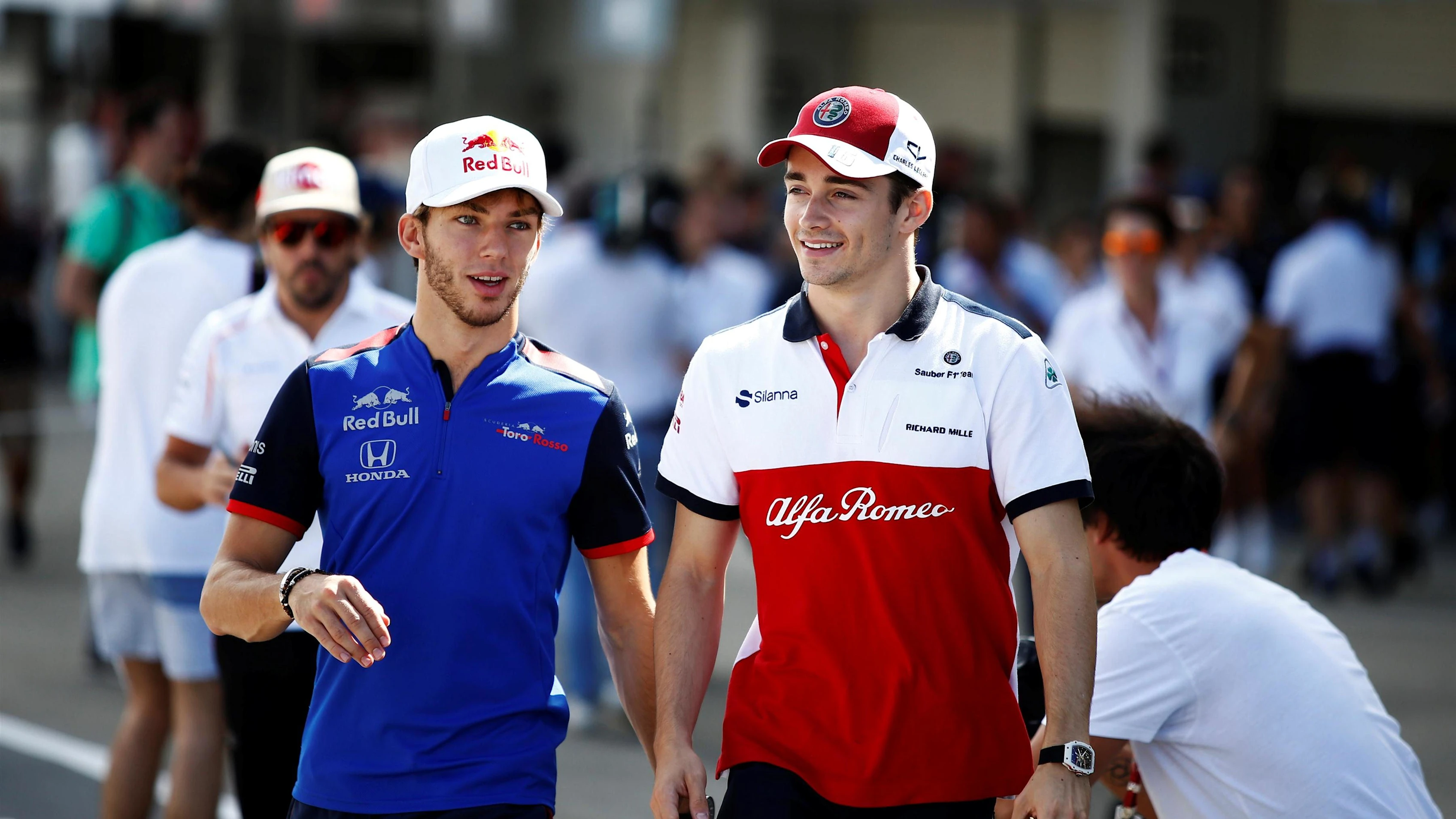Pierre Gasly, Scuderia Toro Rosso and Charles Leclerc, Alfa Romeo Sauber F1 Team at Formula One