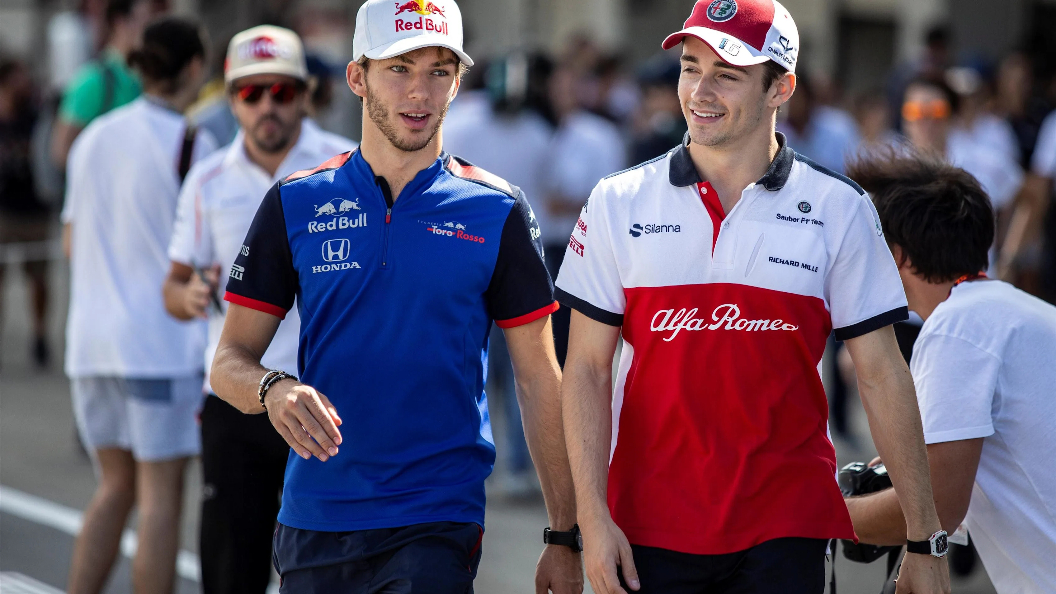 Pierre Gasly, Scuderia Toro Rosso and Charles Leclerc, Alfa Romeo Sauber F1 Team at Formula One