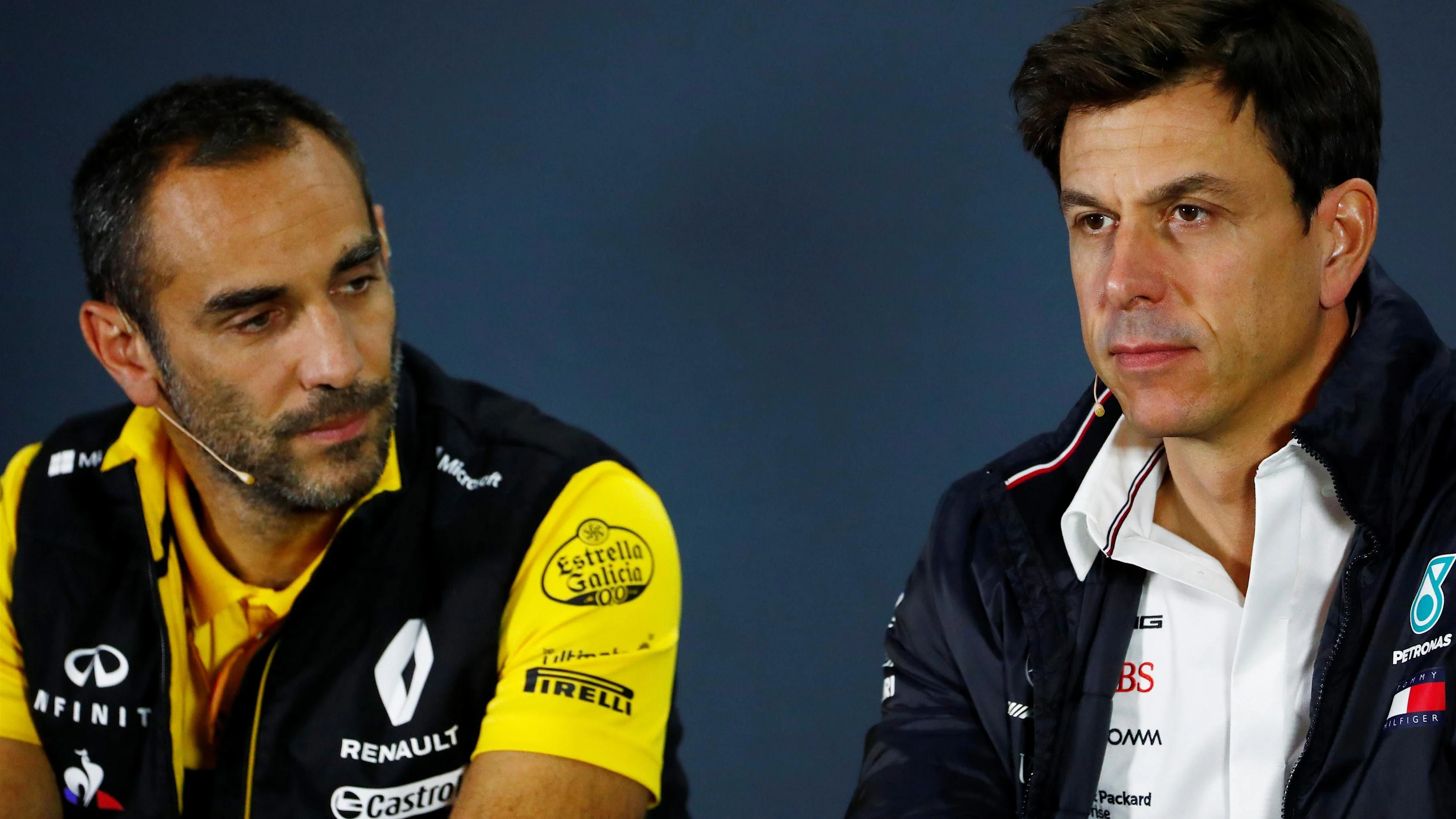 Cyril Abiteboul, Renault Sport F1 Managing Director and Toto Wolff, Mercedes AMG F1 Director of Motorsport in the Press Conference at Formula One World Championship, Rd16, Russian Grand Prix, Practice, Sochi Autodrom, Sochi, Krasnodar Krai, Russia, Friday 28 September 2018.