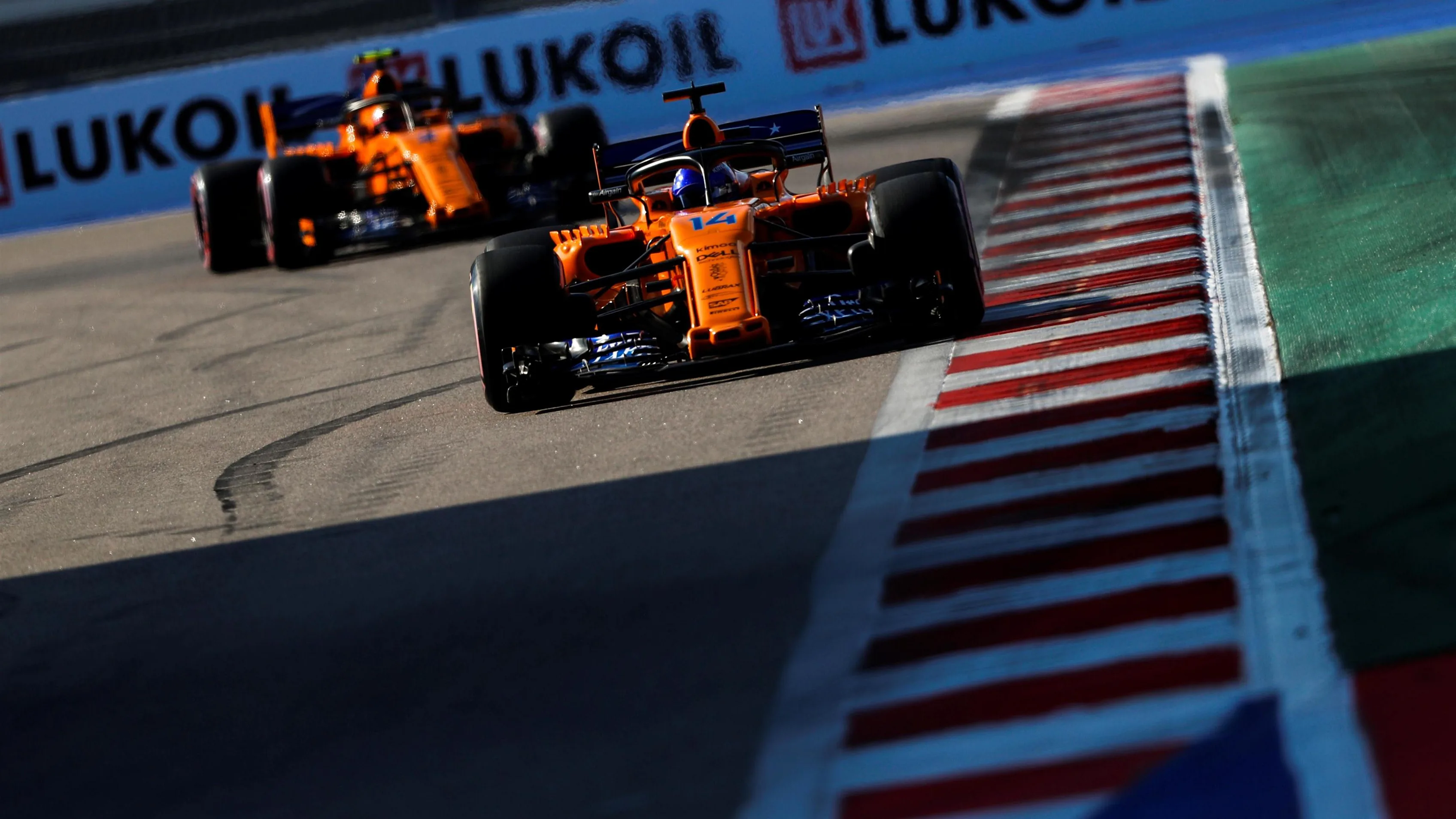 Fernando Alonso, McLaren MCL33 and Stoffel Vandoorne, McLaren MCL33 at Formula One World Championship, Rd16, Russian Grand Prix, Qualifying, Sochi Autodrom, Sochi, Krasnodar Krai, Russia, Saturday 29 September 2018.
