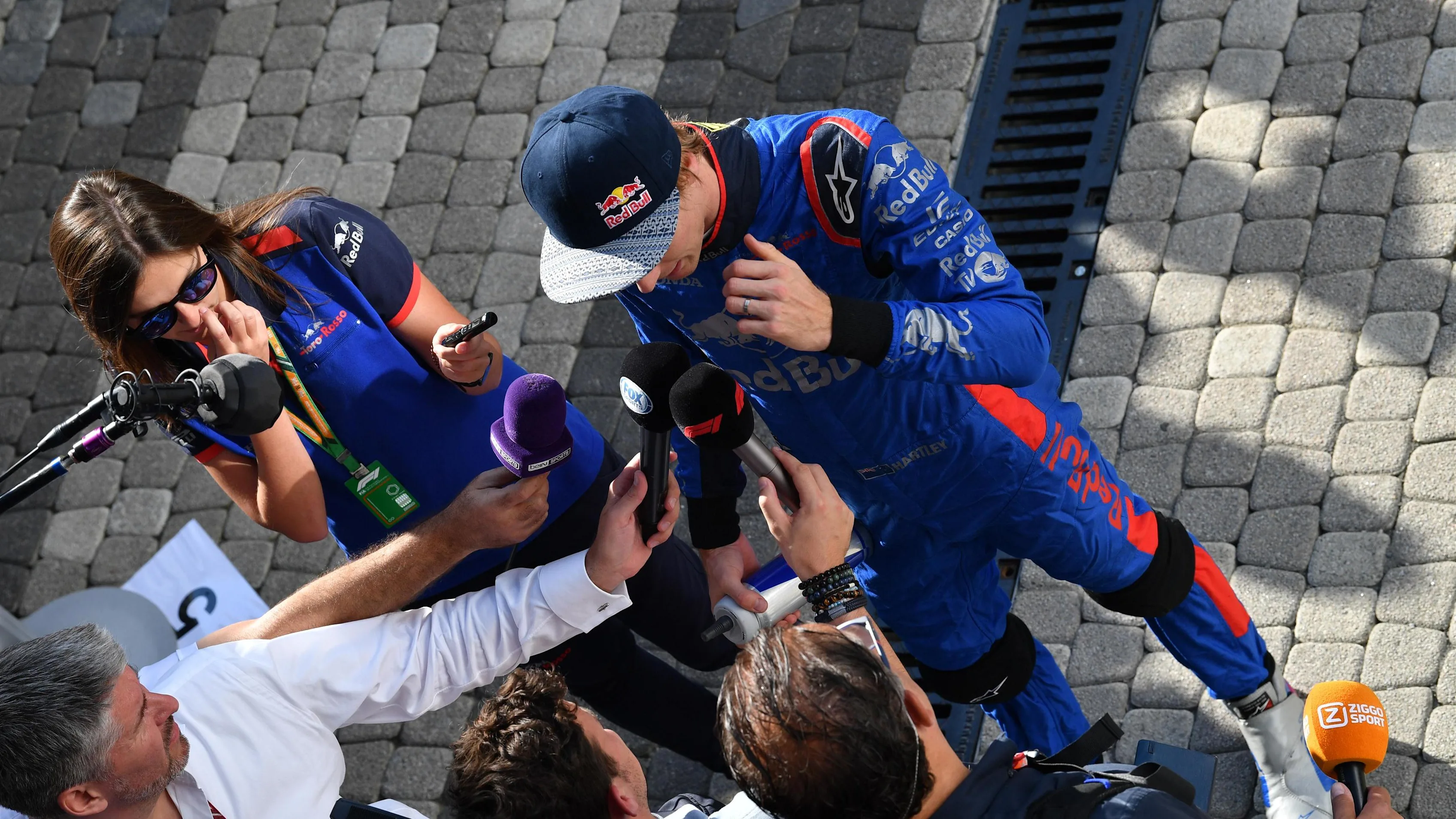 Brendon Hartley, Scuderia Toro Rosso talks with the media at Formula One World Championship, Rd16, Russian Grand Prix, Qualifying, Sochi Autodrom, Sochi, Krasnodar Krai, Russia, Saturday 29 September 2018.