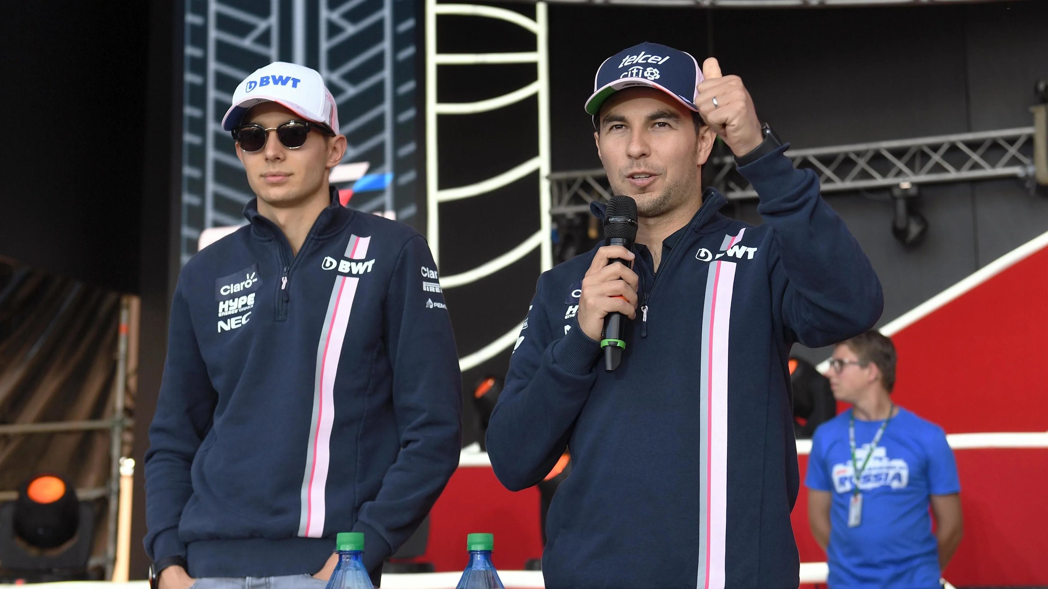 Esteban Ocon, Racing Point Force India F1 Team and Sergio Perez, Racing Point Force India F1 Team