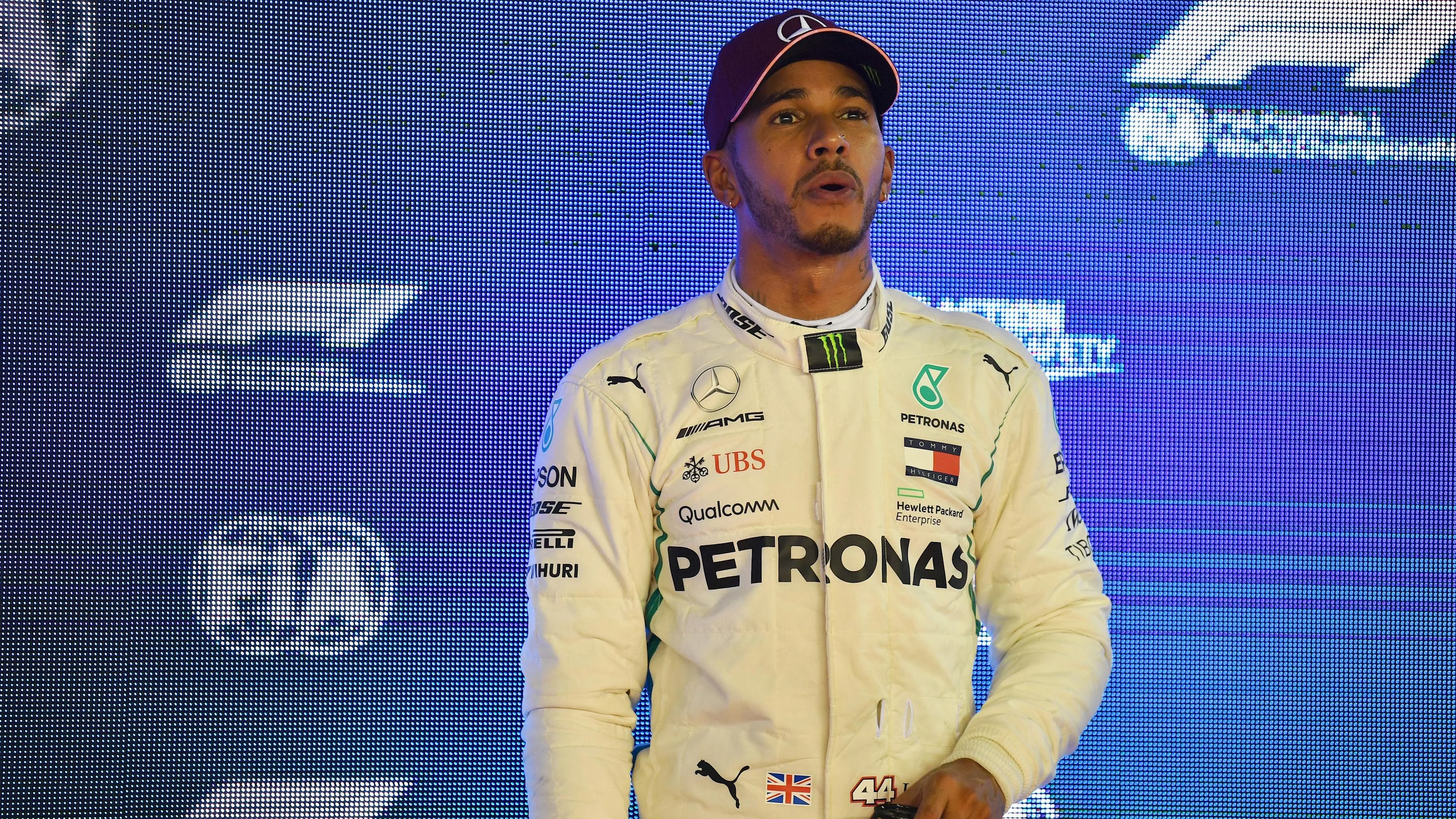 Pole sitter Lewis Hamilton, Mercedes AMG F1 celebrates in parc ferme at Formula One World