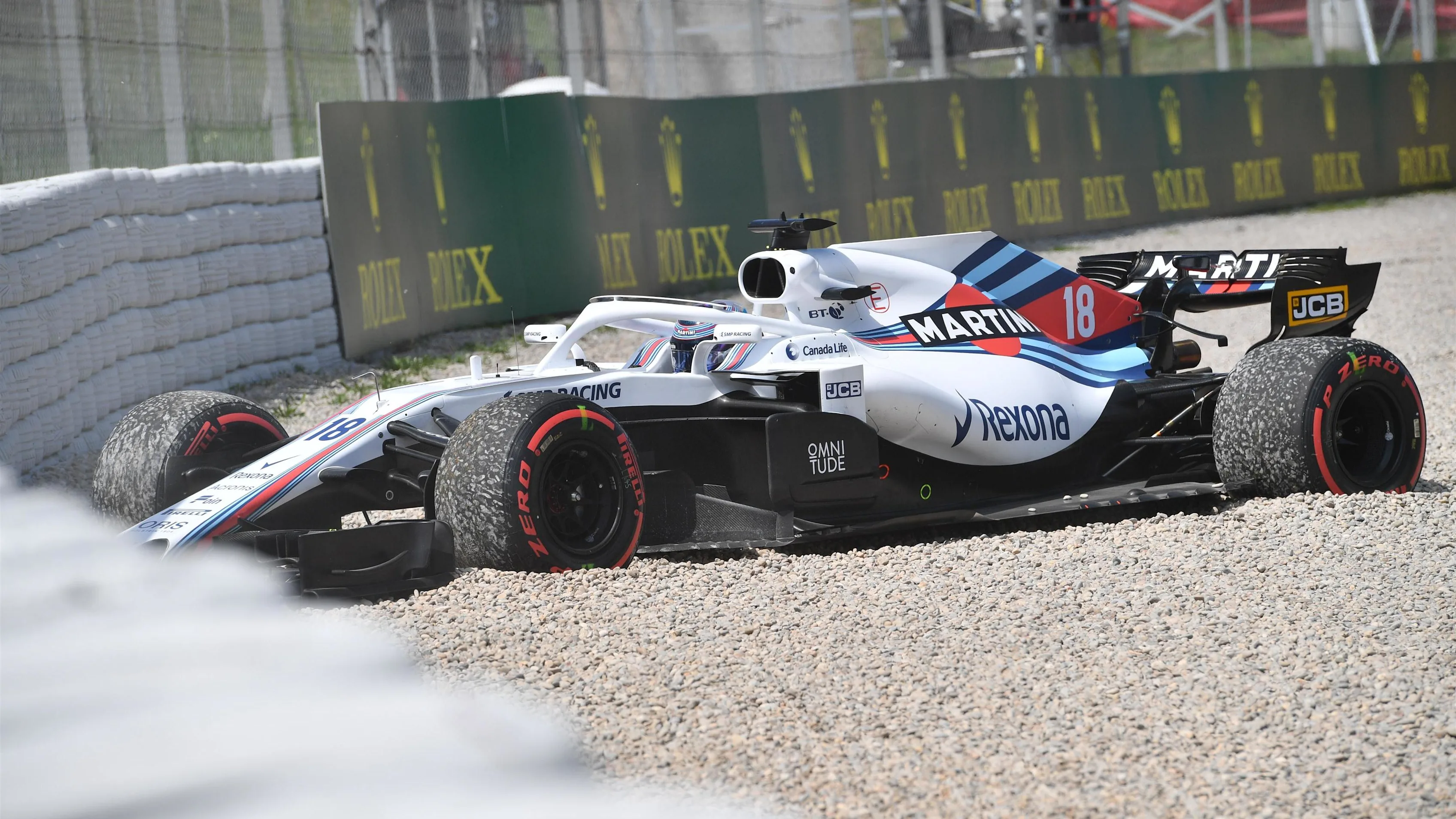 Lance Stroll (CDN) Williams FW41 crashes in FP1 at Formula One World Championship, Rd5, Spanish Grand Prix, Practice, Barcelona, Spain, Friday 11 May 2018. © Jerry Andre/Sutton Images
