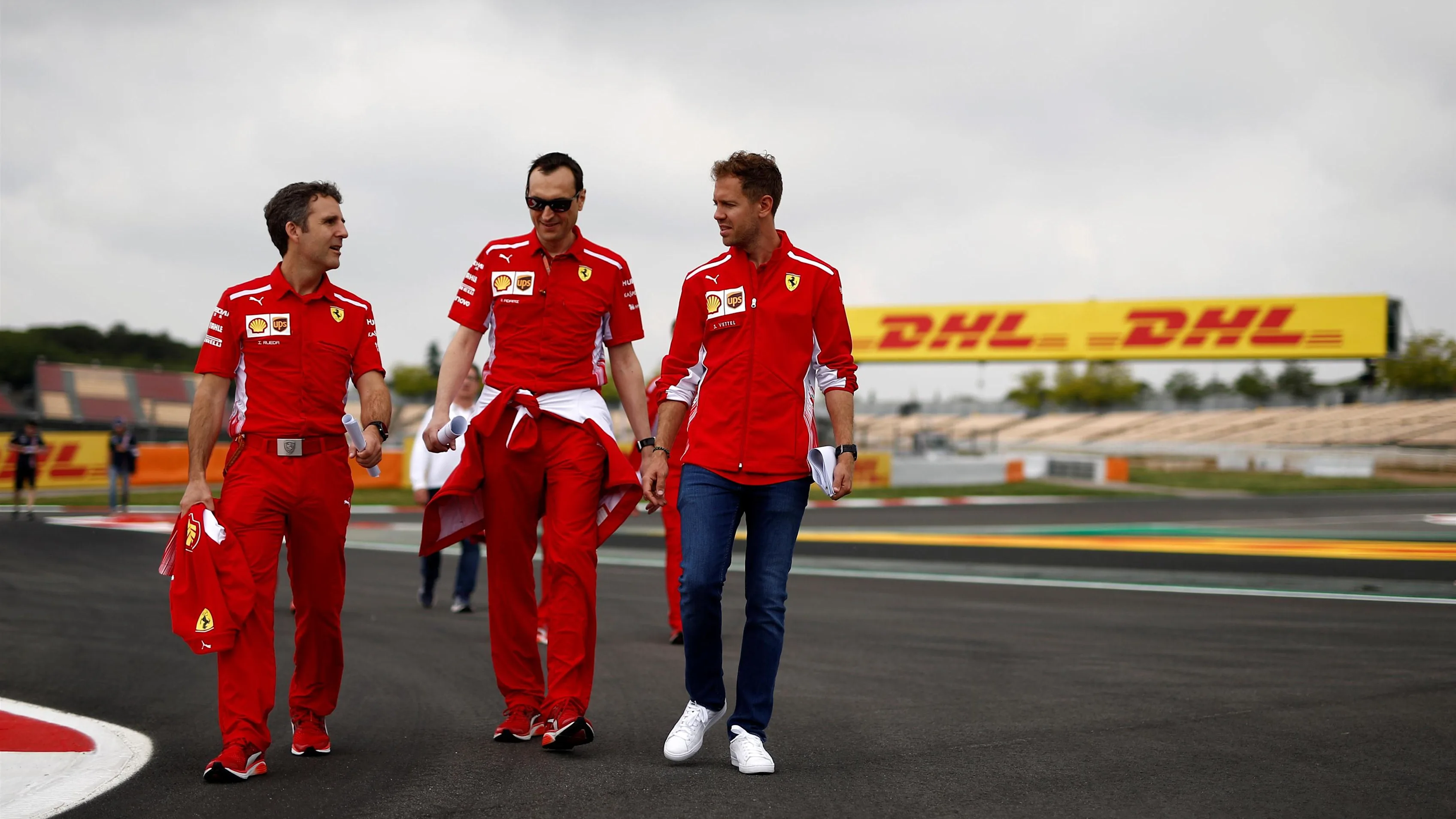 Sebastian Vettel (GER) Ferrari walks the track with Riccardo Adami (ITA) Ferrari Race Engineer at Formula One World Championship, Rd5, Spanish Grand Prix, Preparations, Barcelona, Spain, Thursday 10 May 2018. © Mark Sutton/Sutton Images
