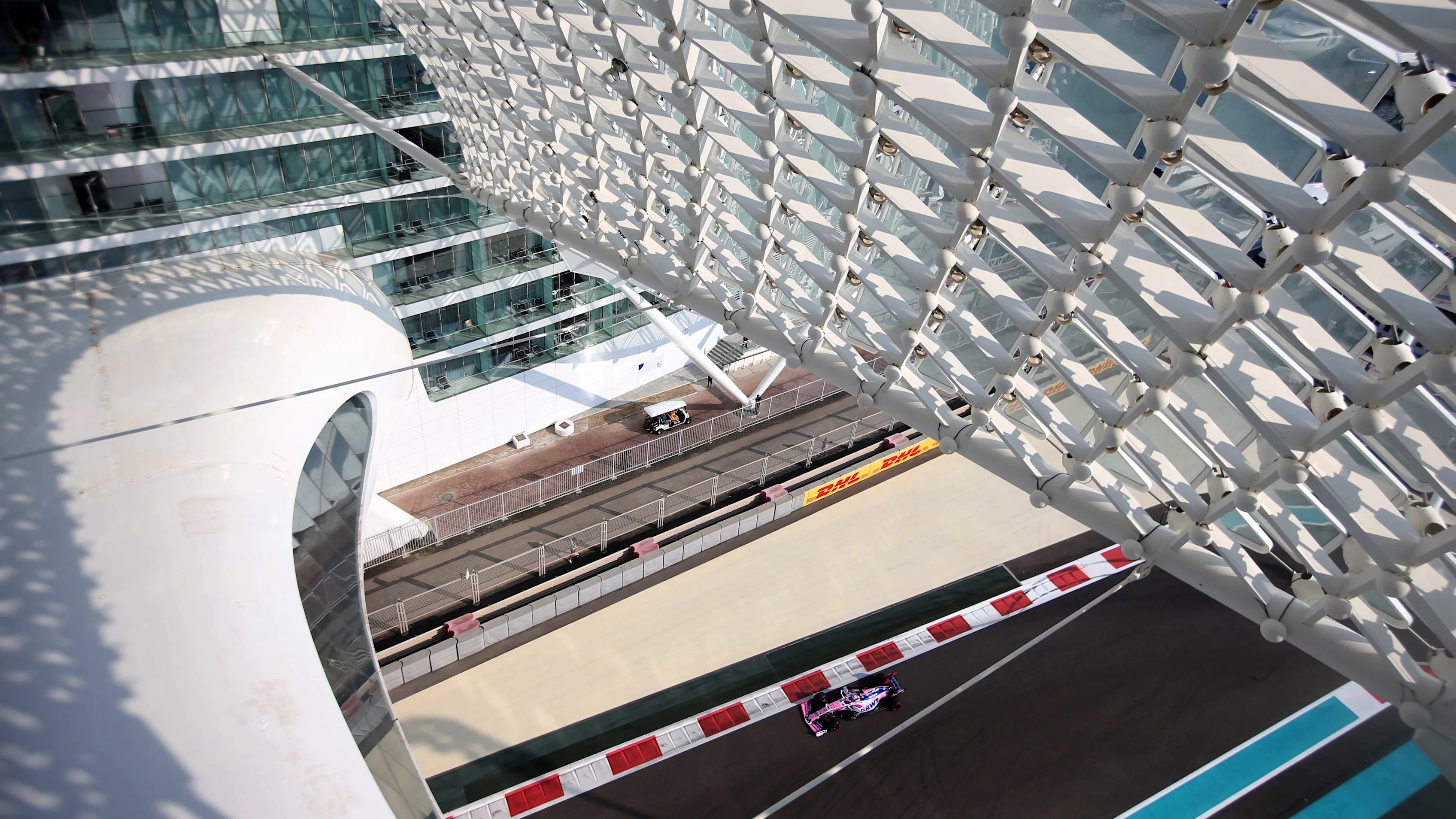 ABU DHABI, UNITED ARAB EMIRATES - NOVEMBER 30: Sergio Perez of Mexico driving the (11) Racing Point RP19 Mercedes on track during final practice for the F1 Grand Prix of Abu Dhabi at Yas Marina Circuit on November 30, 2019 in Abu Dhabi, United Arab Emirates. (Photo by Charles Coates/Getty Images)