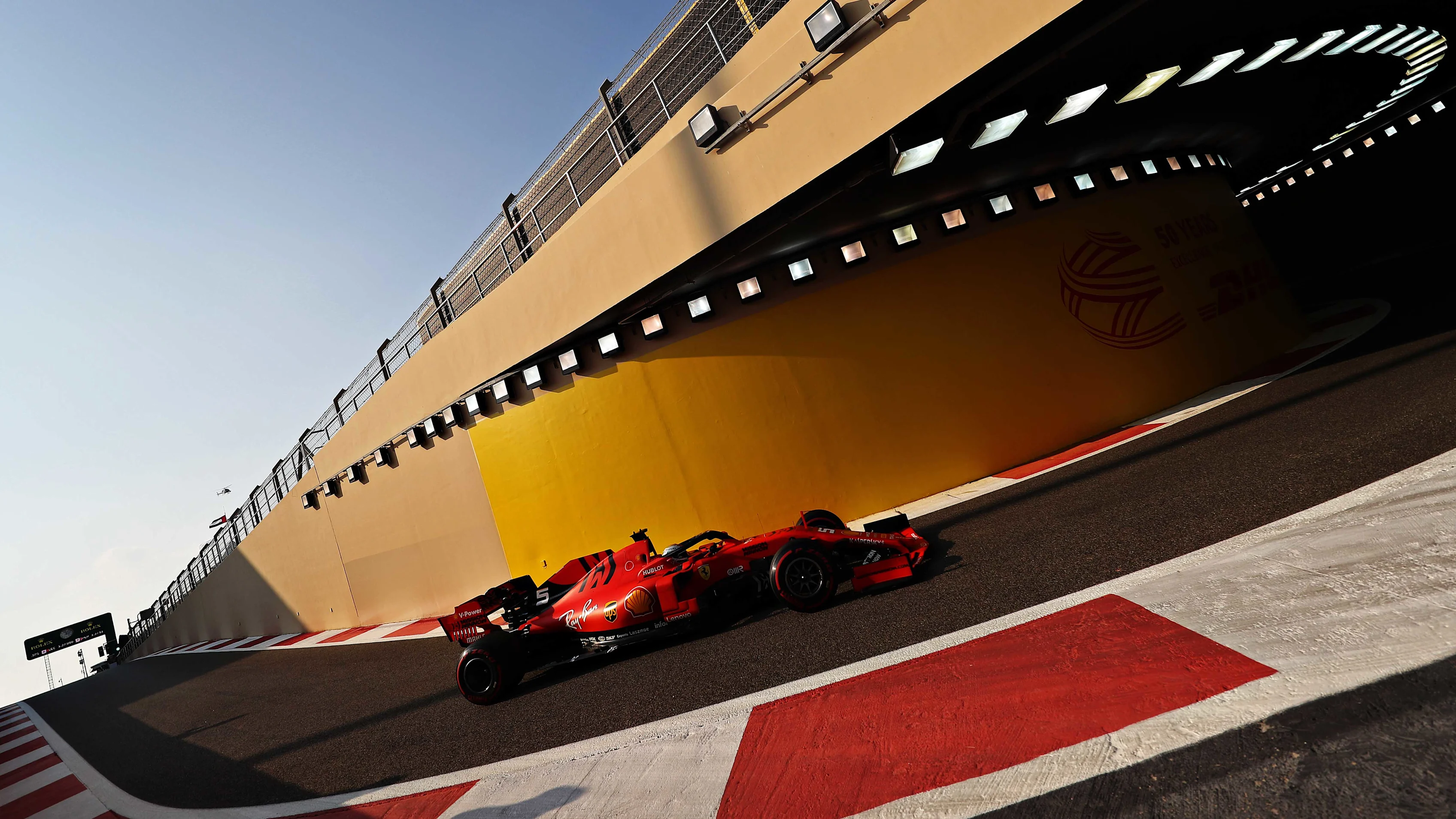 ABU DHABI, UNITED ARAB EMIRATES - NOVEMBER 30: Sebastian Vettel of Germany driving the (5) Scuderia Ferrari SF90 on track during final practice for the F1 Grand Prix of Abu Dhabi at Yas Marina Circuit on November 30, 2019 in Abu Dhabi, United Arab Emirates. (Photo by Mark Thompson/Getty Images)
