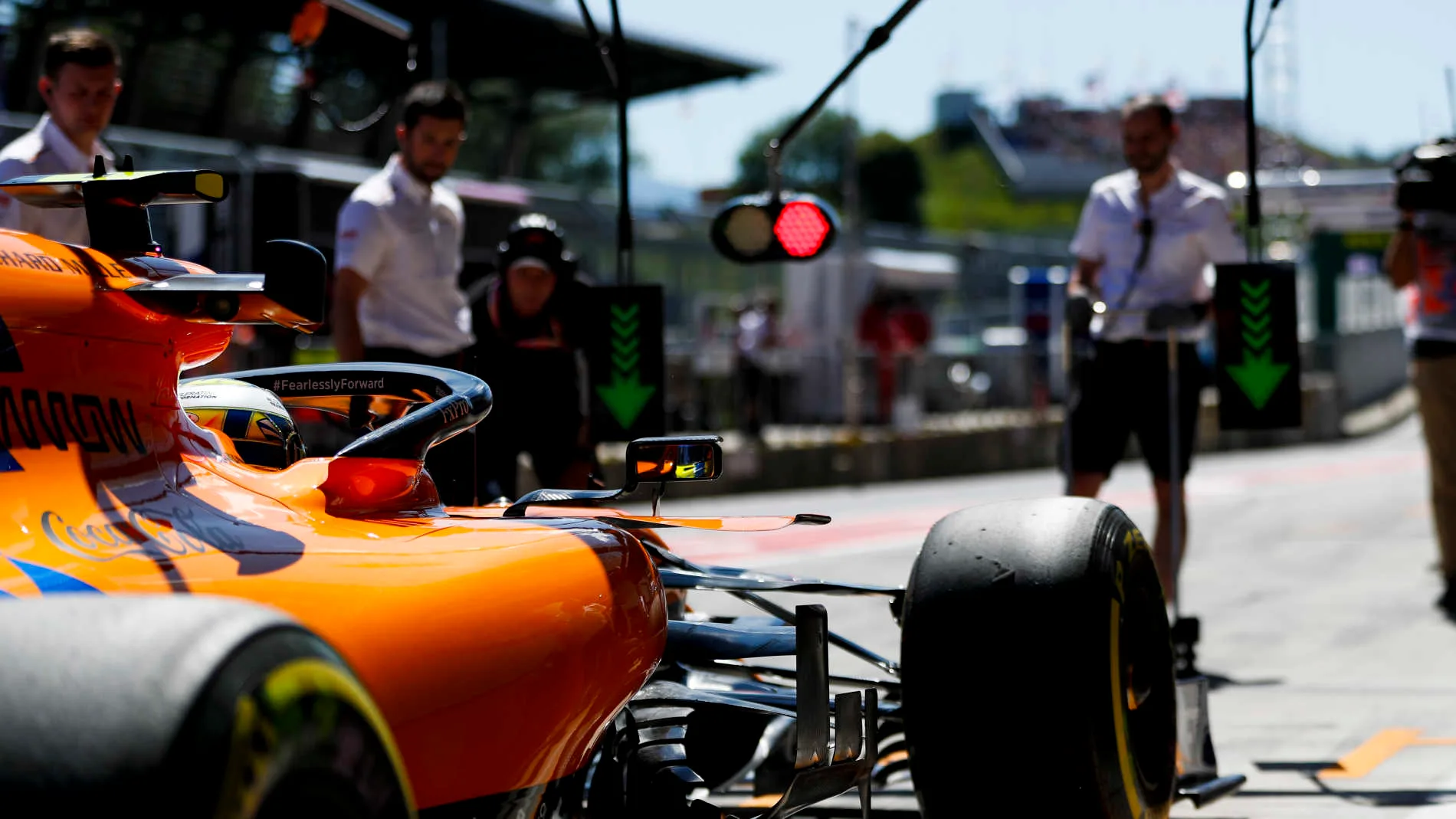 RED BULL RING, AUSTRIA - JUNE 28: Lando Norris, McLaren MCL34, in the pits during practice during the Austrian GP at Red Bull Ring on June 28, 2019 in Red Bull Ring, Austria. (Photo by Zak Mauger / LAT Images)