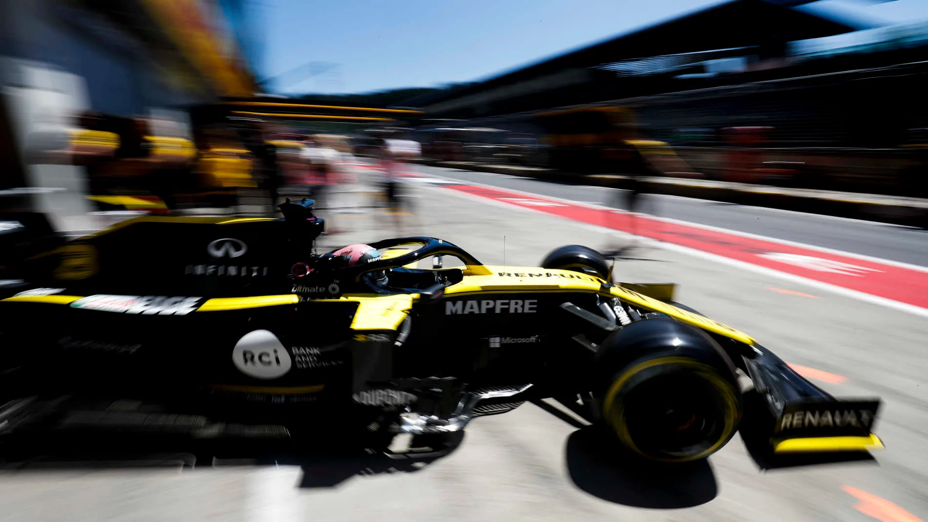 RED BULL RING, AUSTRIA - JUNE 29: Daniel Ricciardo, Renault R.S.19, leaves the garage during the
