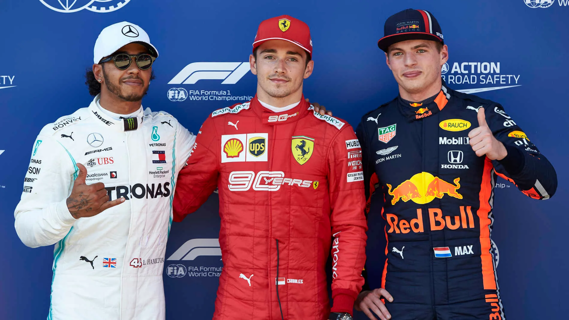 RED BULL RING, AUSTRIA - JUNE 29: Top three Qualifiers Lewis Hamilton, Mercedes AMG F1, pole man