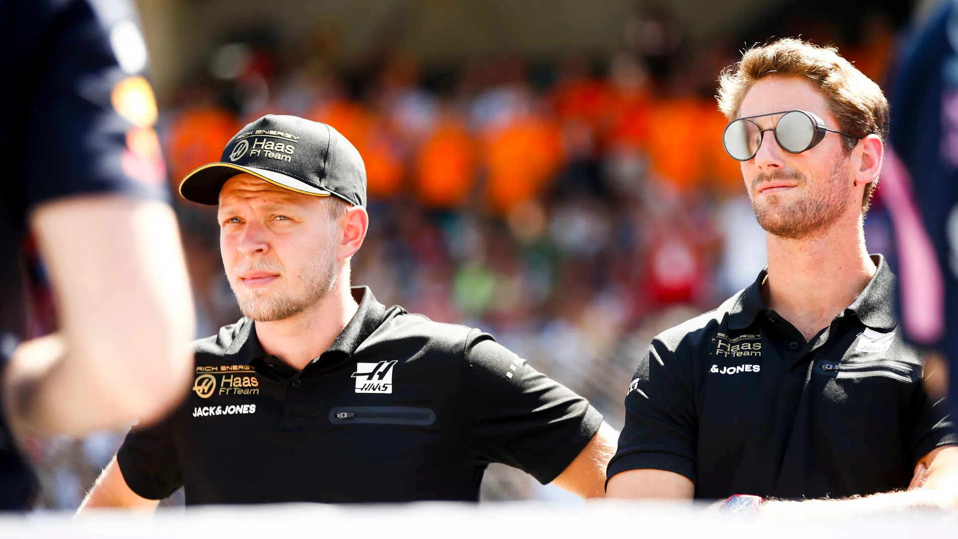 RED BULL RING, AUSTRIA - JUNE 30: Kevin Magnussen, Haas F1, and Romain Grosjean, Haas F1, in the