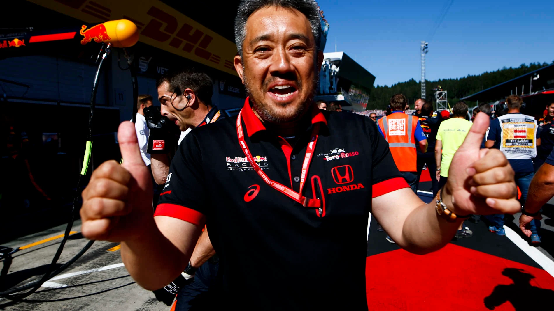 RED BULL RING, AUSTRIA - JUNE 30: Masashi Yamamoto, General Manager, Honda Motorsport celebrates a