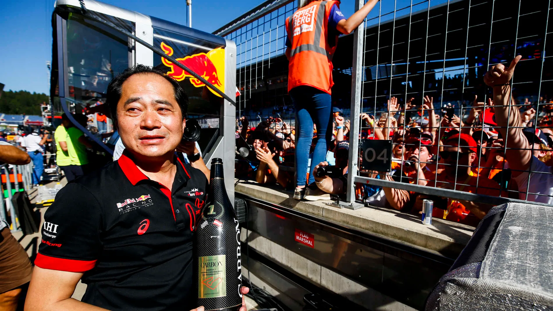 RED BULL RING, AUSTRIA - JUNE 30: Toyoharu Tanabe, F1 Technical Director, Honda, celebrates victory