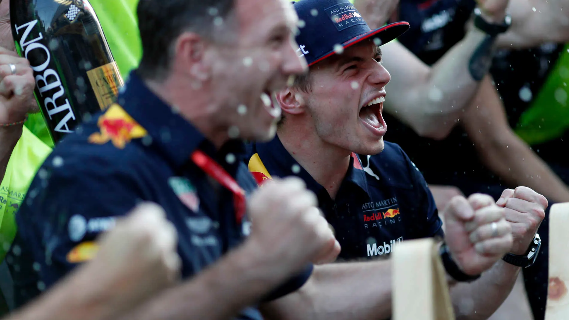 RED BULL RING, AUSTRIA - JUNE 30: Christian Horner and Max Verstappen, Red Bull Racing celebrate