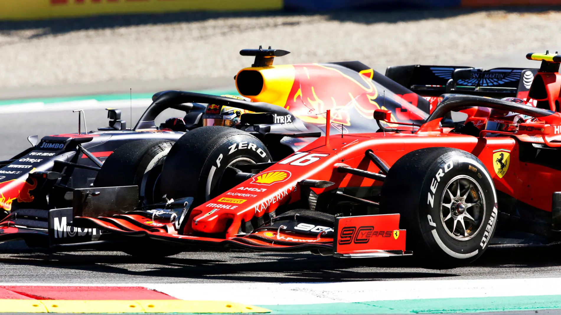 RED BULL RING, AUSTRIA - JUNE 30: Max Verstappen, Red Bull Racing RB15, collides with Charles