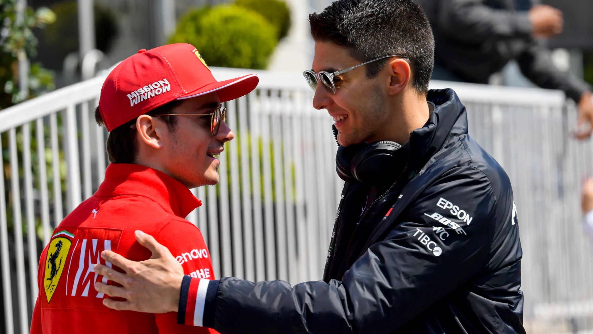 BAKU CITY CIRCUIT, AZERBAIJAN - APRIL 26: Charles Leclerc, Ferrari and Esteban Ocon, Mercedes AMG