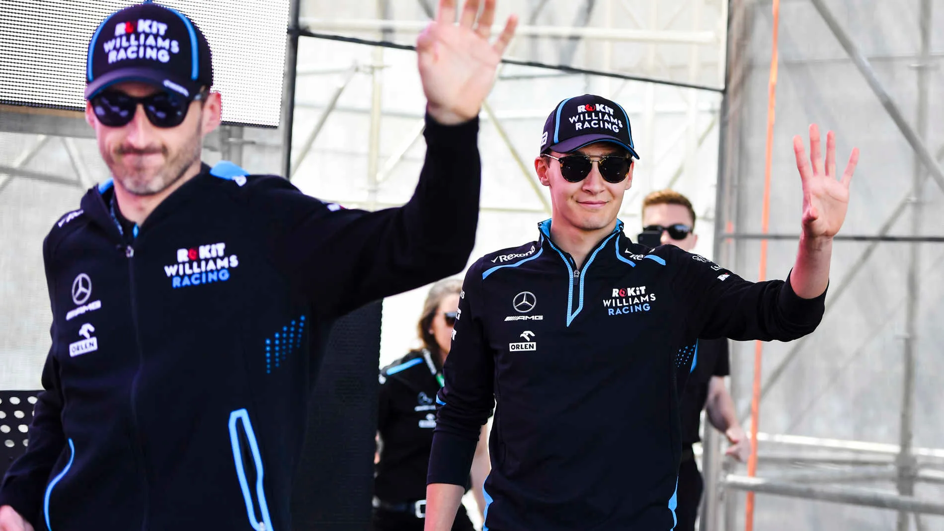 BAKU CITY CIRCUIT, AZERBAIJAN - APRIL 28: Robert Kubica, Williams Racing and George Russell,