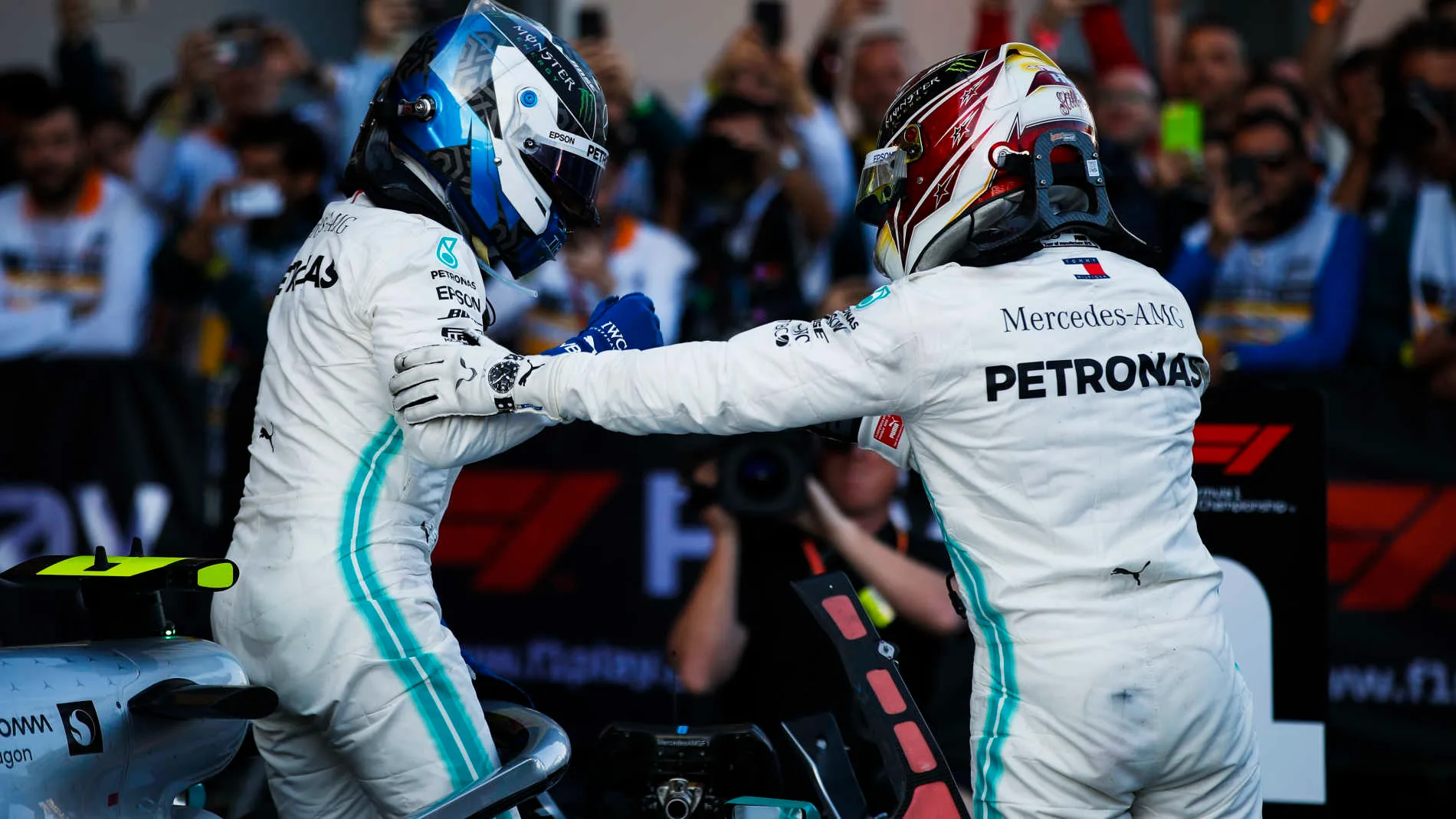 BAKU CITY CIRCUIT, AZERBAIJAN - APRIL 28: Valtteri Bottas, Mercedes AMG F1, 1st position, and Lewis
