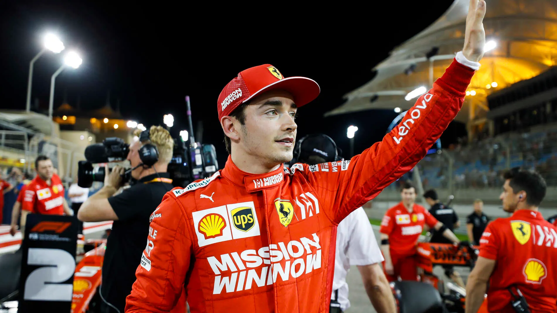 BAHRAIN INTERNATIONAL CIRCUIT, BAHRAIN - MARCH 30: Charles Leclerc, Ferrari celebrates pole