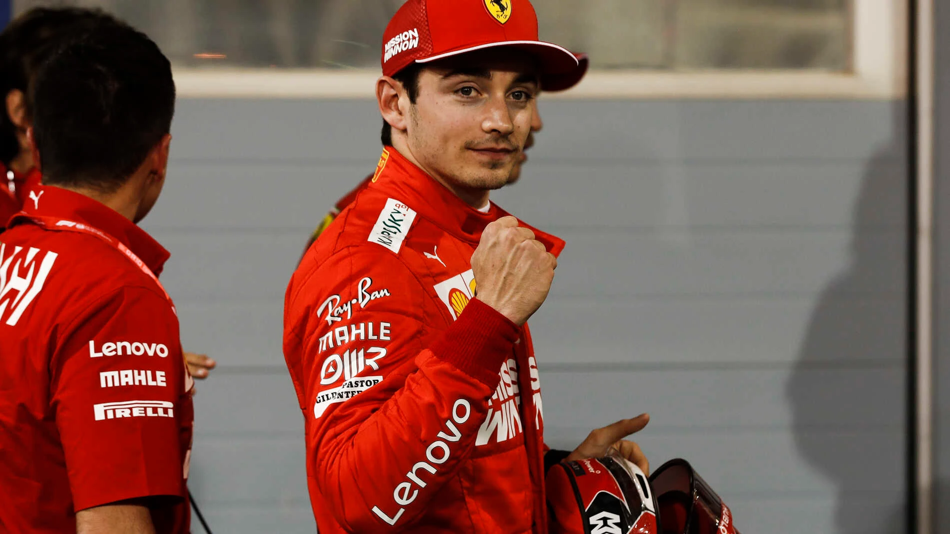 BAHRAIN INTERNATIONAL CIRCUIT, BAHRAIN - MARCH 30: Charles Leclerc, Ferrari celebrates pole