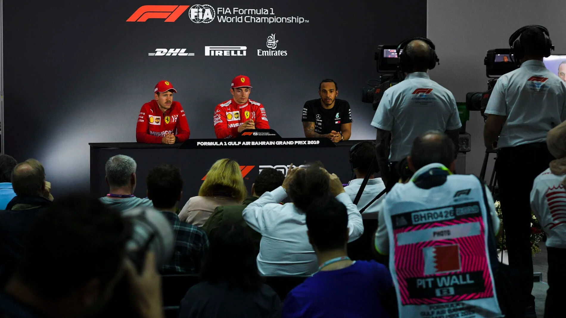 BAHRAIN INTERNATIONAL CIRCUIT, BAHRAIN - MARCH 30: Sebastian Vettel, Ferrari, Charles Leclerc,
